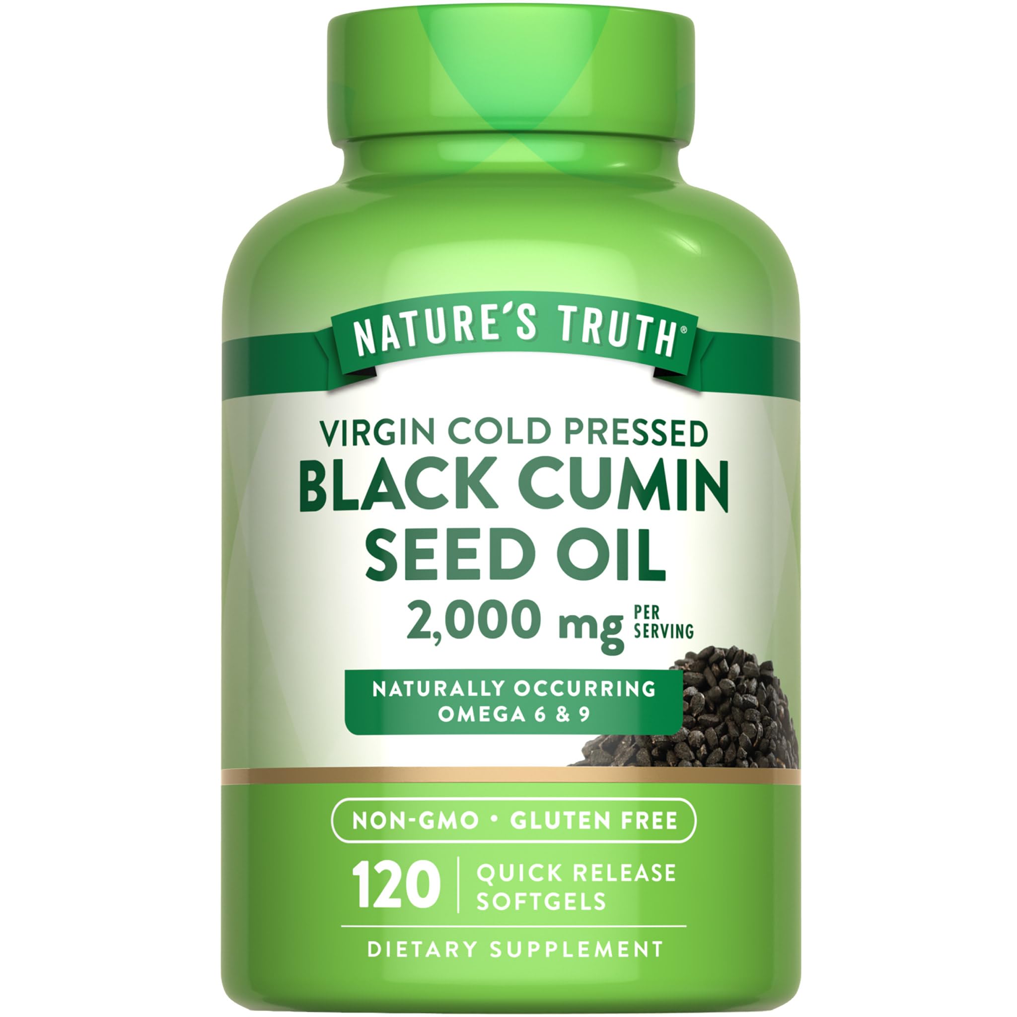 Nature's Truth frente del envase mostrando 120 softgels y beneficios