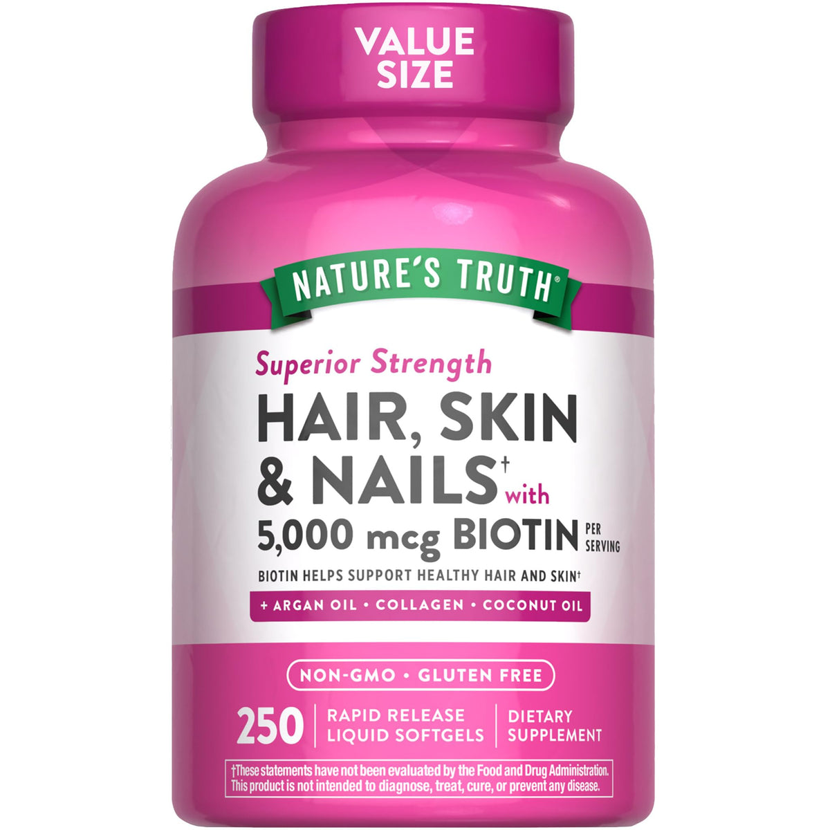 Nature's Truth envase frontal del producto, presentación clara y beneficio de almacenamiento