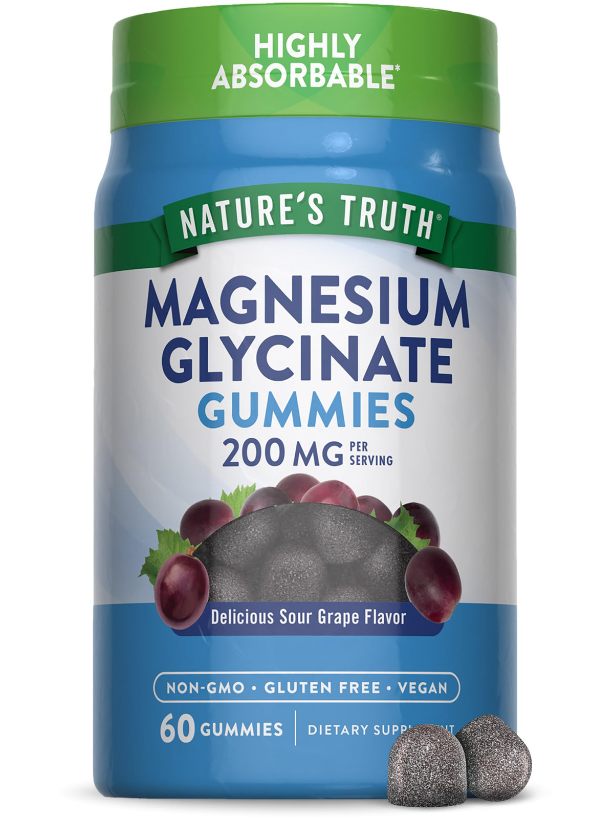 Nature's Truth frasco frontal de gomitas magnesio 200 mg, visibilidad clara del envase y beneficio práctico