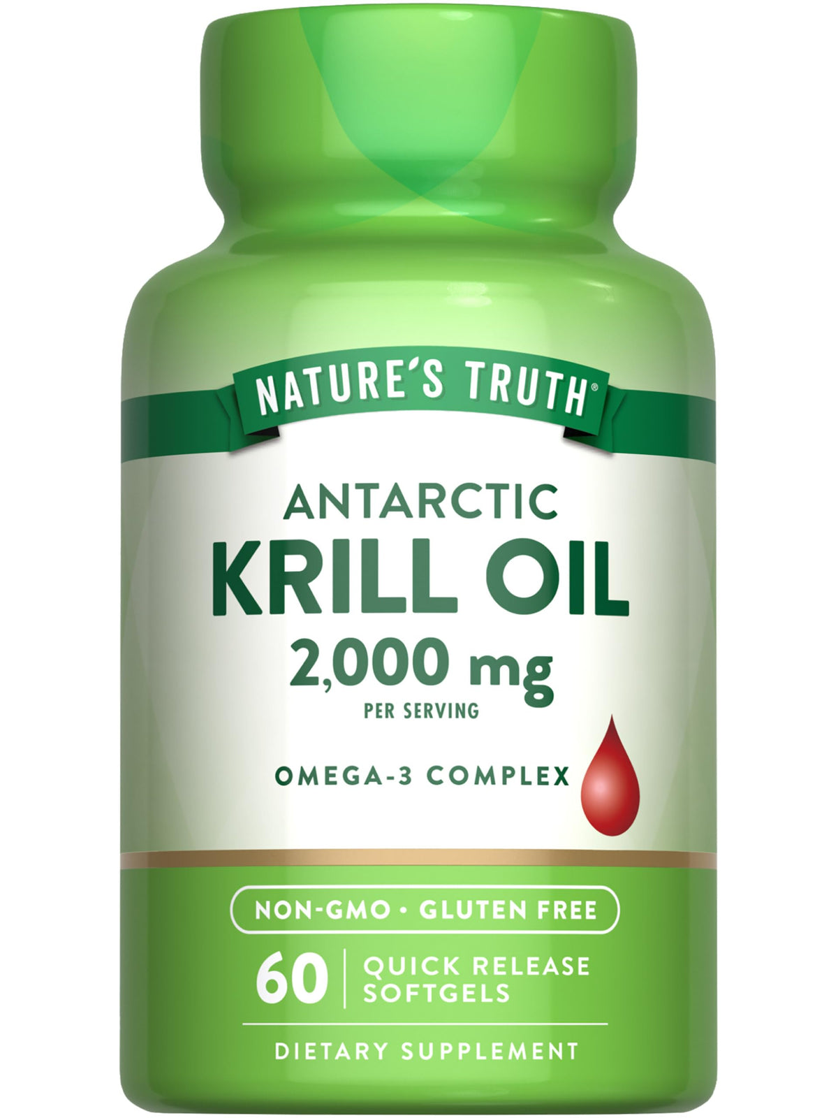 Nature's Truth envase frontal de krill 2000 mg mostrando el sello de calidad