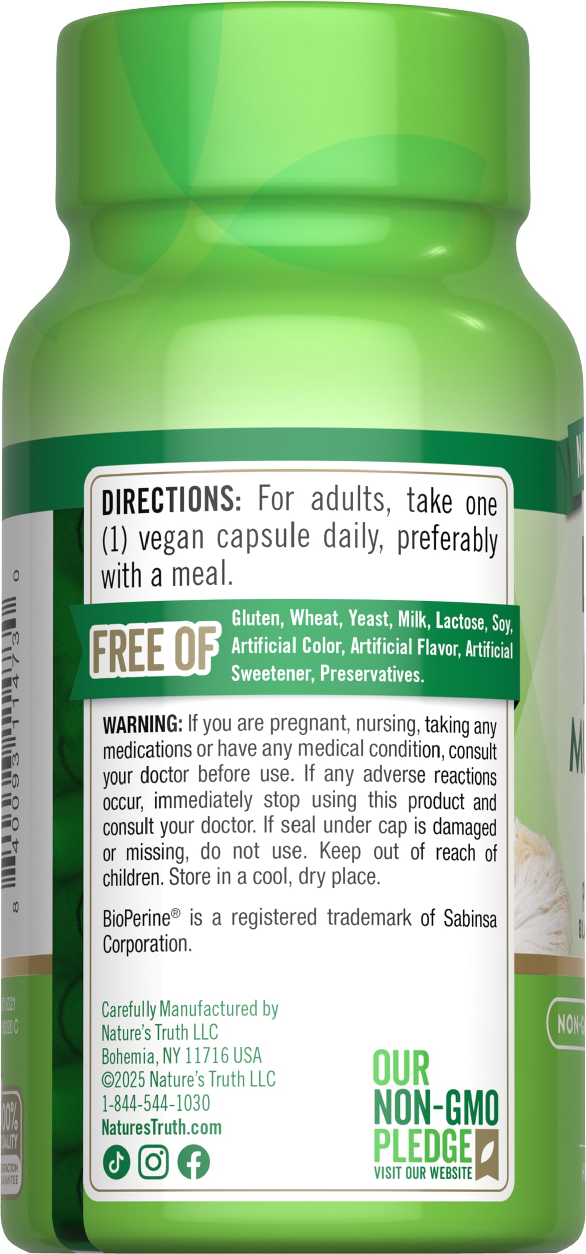 Nature's Truth frasco junto a regla para comparar tamaño real del producto