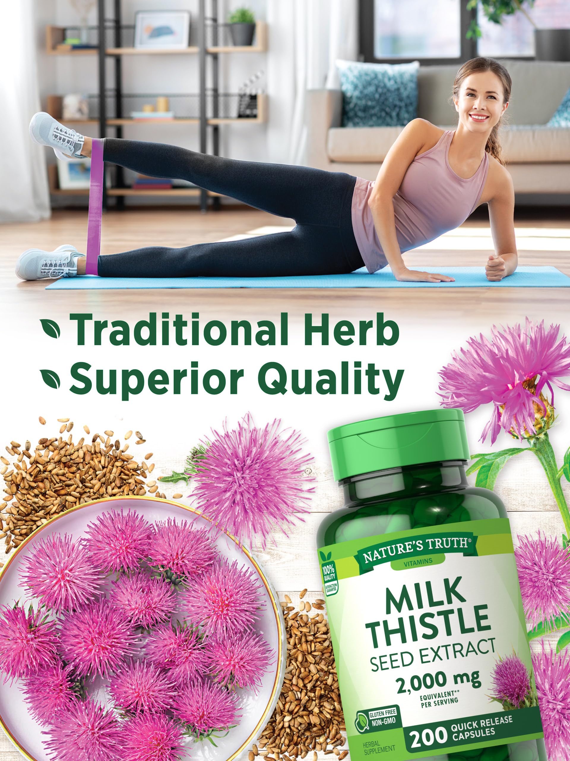 Nature's Truth etiqueta con lista de ingredientes y sello libre de gluten