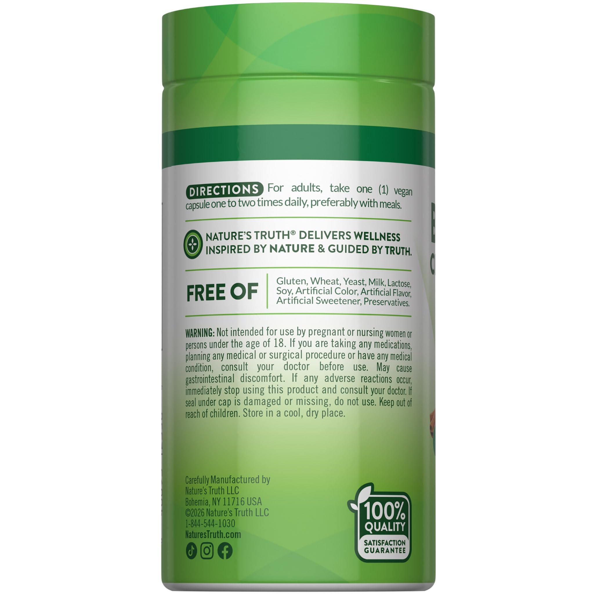 Nature's Truth sello vegano visible que transmite confianza y calidad