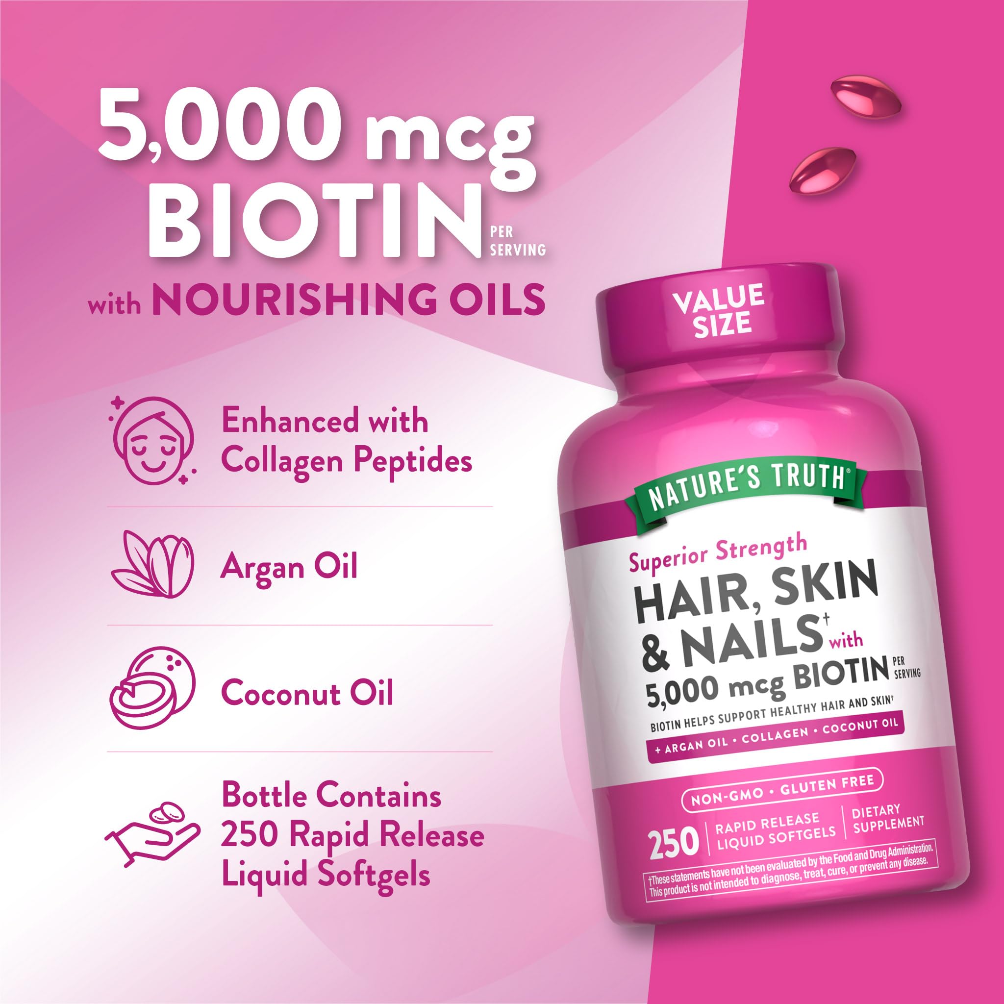 Nature's Truth softgel en mano que ilustra tamaño y facilidad de uso