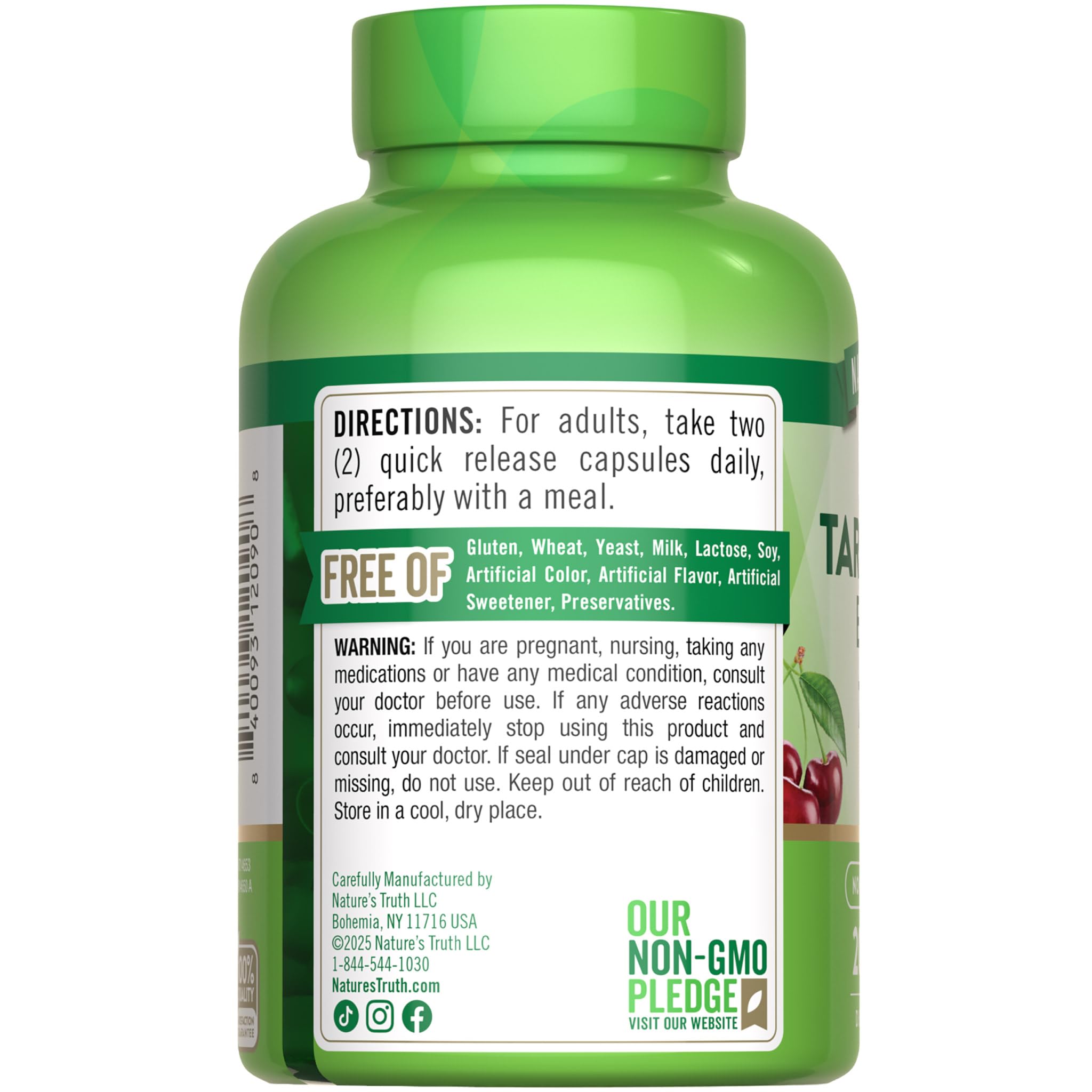 Nature's Truth etiqueta con lista de ingredientes limpios y ausencia de alérgenos