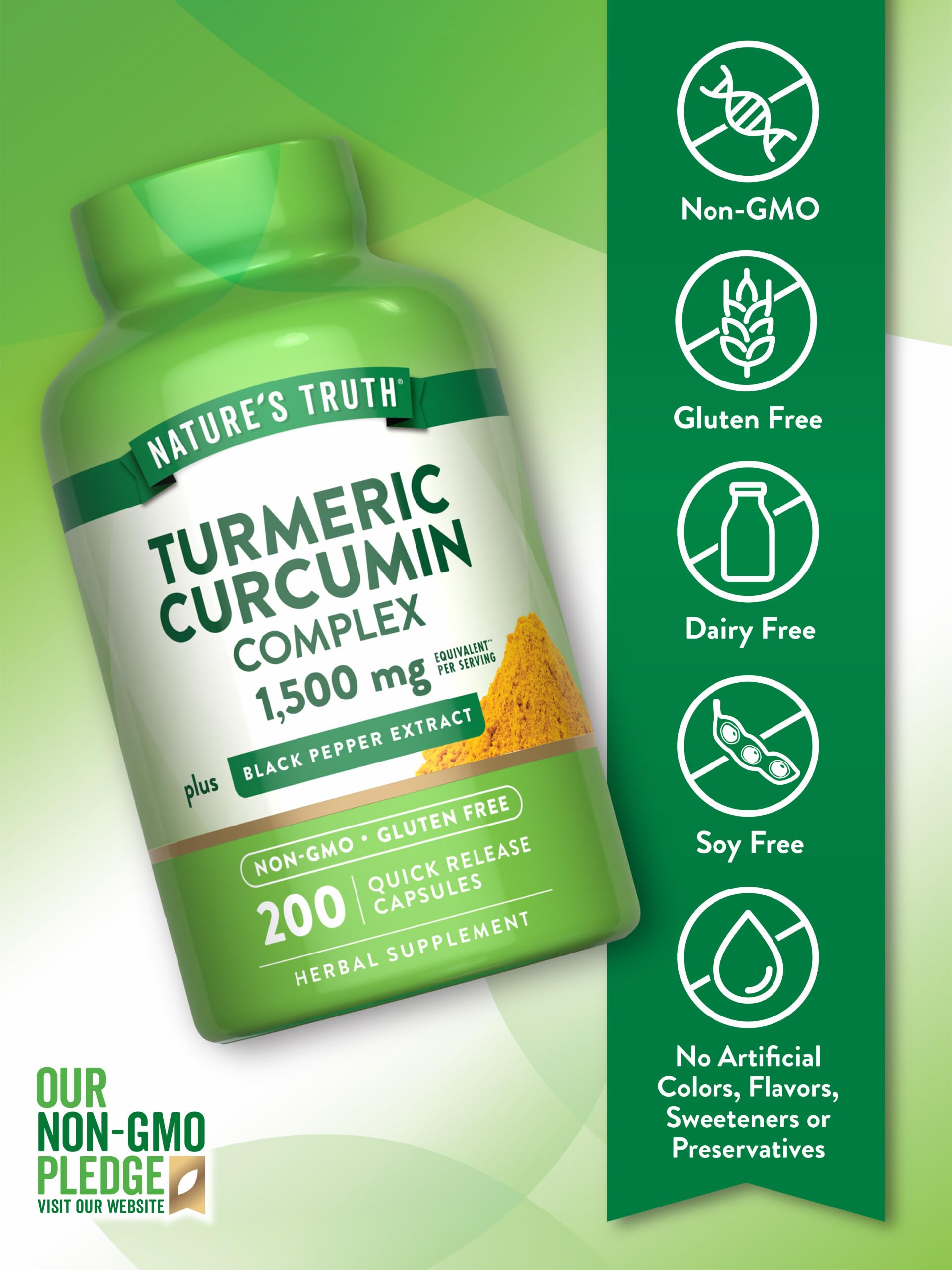 Nature's Truth etiqueta con lista de ingredientes y extracto 95% curcuminoides