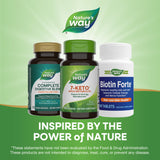 Nature's Way frasco sobre mesa con ingredientes naturales como contexto