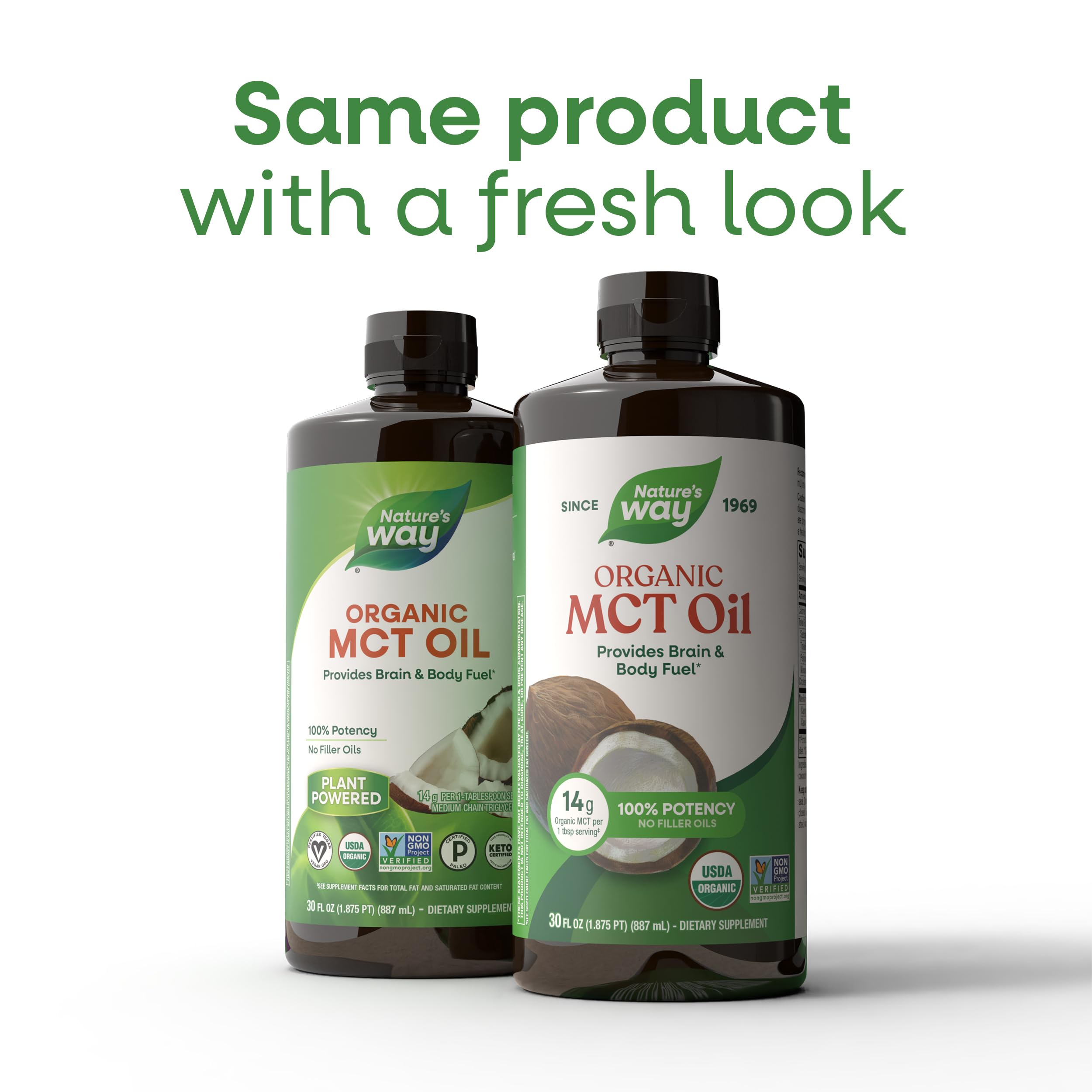 Primer plano de textura del aceite MCT Nature's Way que muestra pureza y fluidez