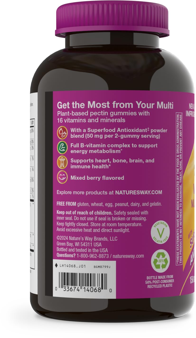 Nature's Way lateral del empaque con información de ingredientes y alérgenos