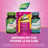 Nature's Way mujer embarazada en ambiente cotidiano muestra apoyo nutricional