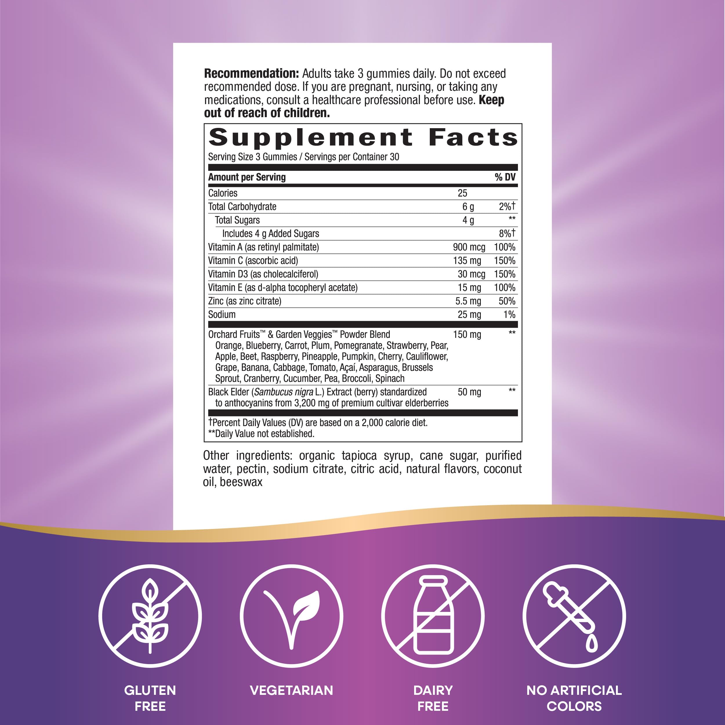 Nature's Way etiqueta con ingredientes para verificar vitaminas y saúco