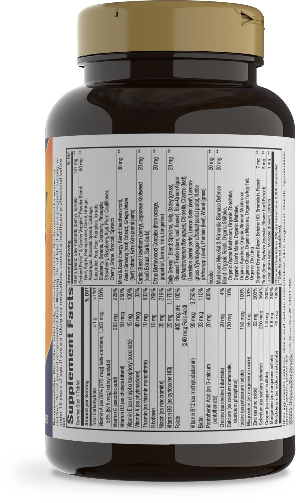 Nature's Way etiqueta nutricional con valores diarios y forma de B12 activa