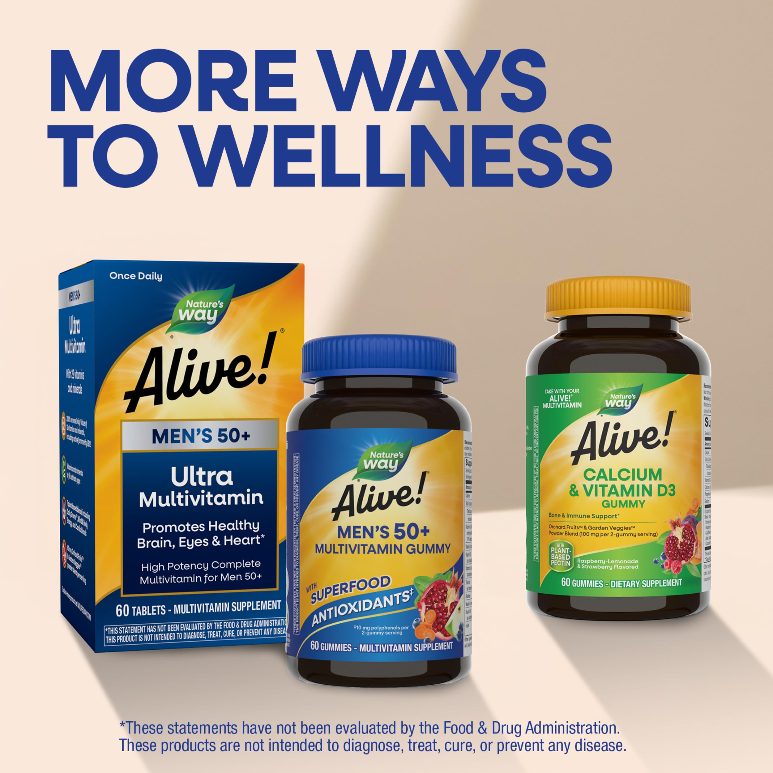 Nature's Way etiqueta nutricional destacando vitaminas y minerales clave