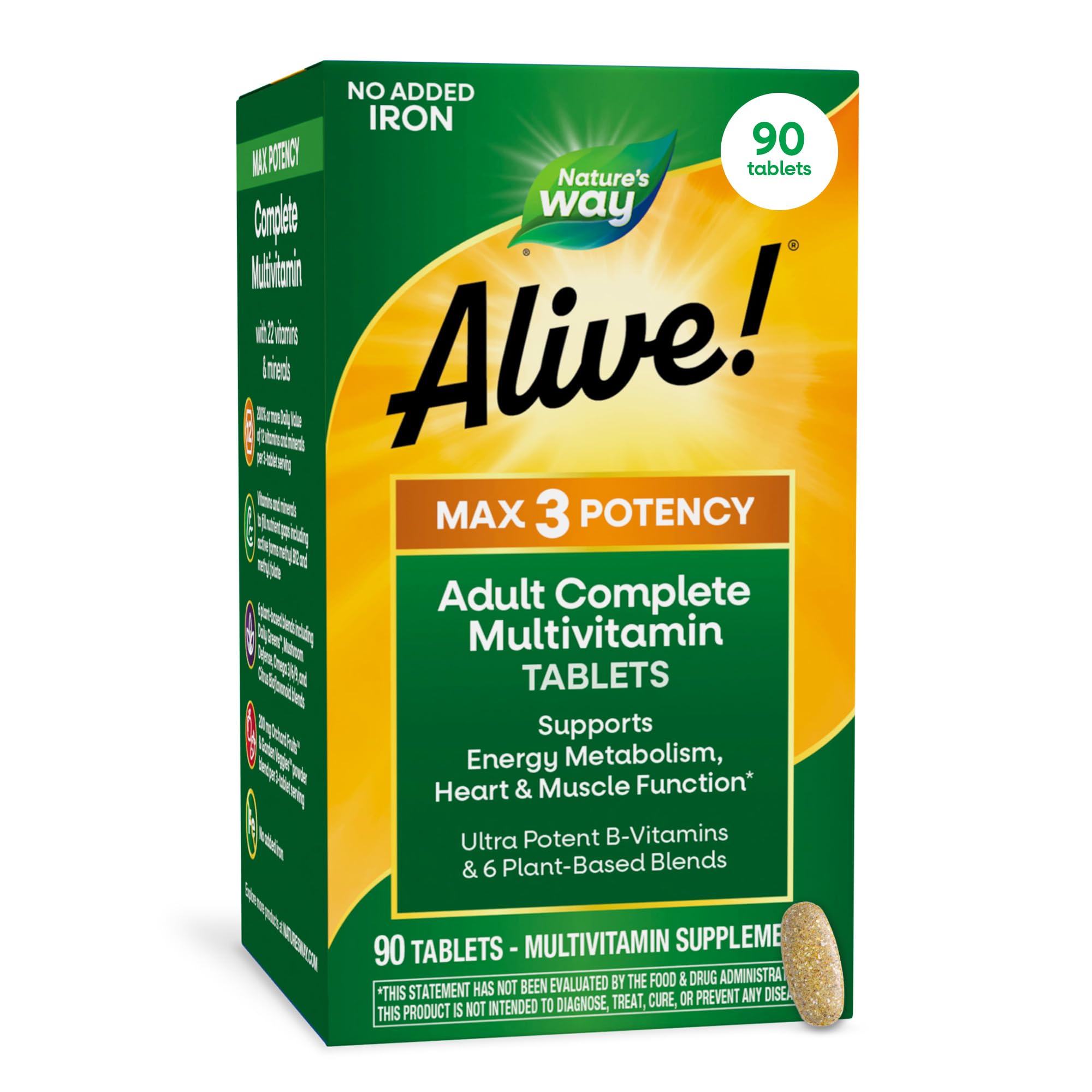 Nature's Way envase frontal Alive! Max3 mostrando etiqueta y beneficios visibles