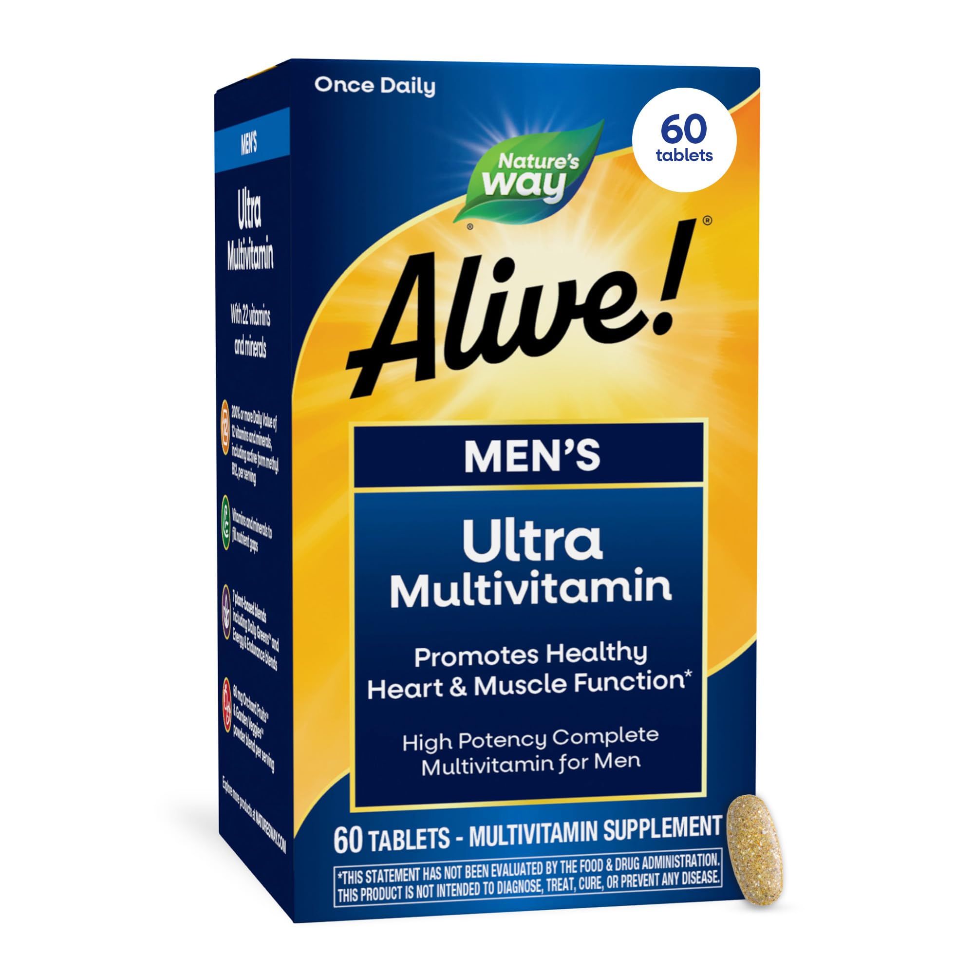 Nature's Way botella frontal mostrando Alive! multivitamínico alta potencia y conveniencia