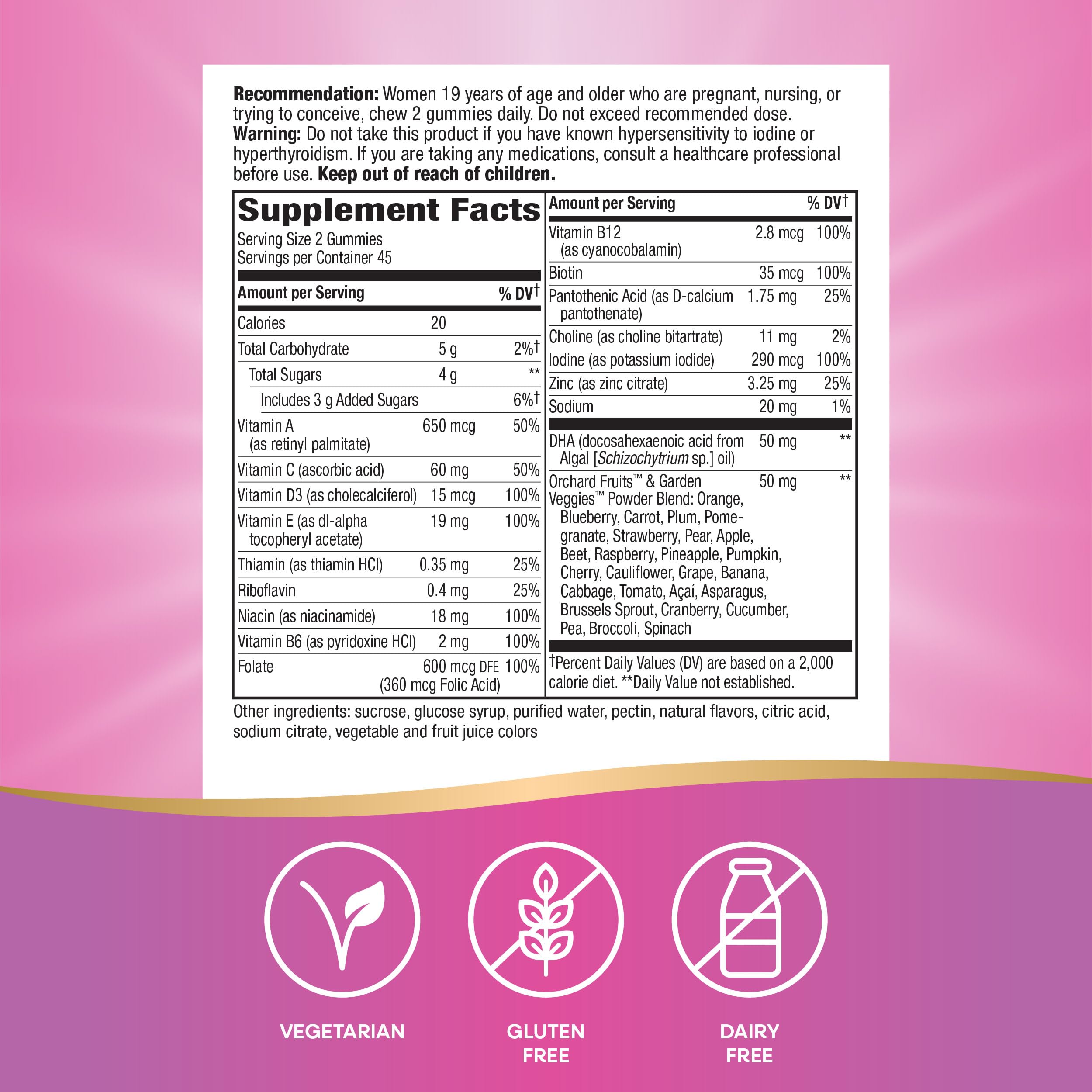 Nature's Way primera plana de etiqueta con lista de vitaminas y datos nutricionales