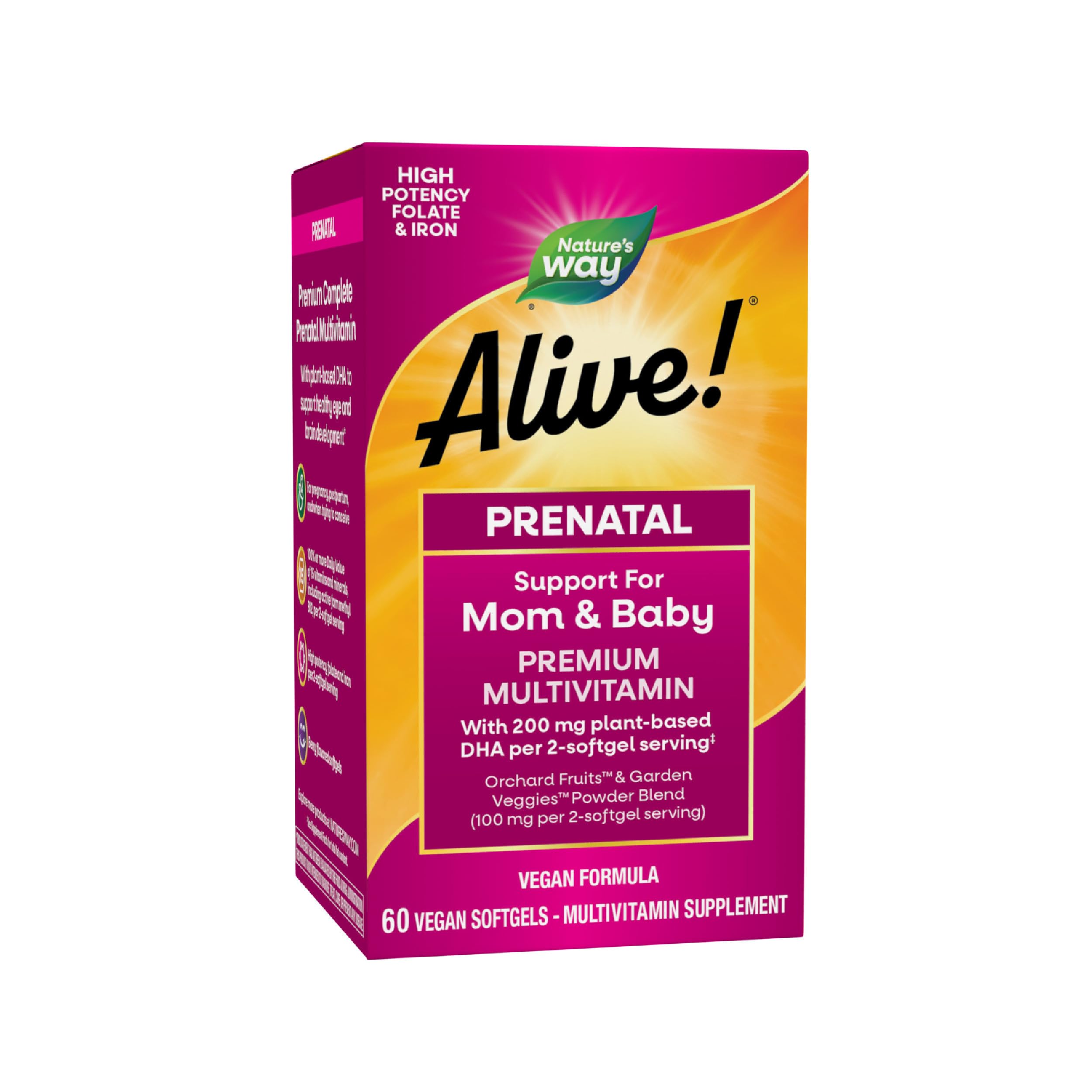 Nature's Way empaque frontal del producto muestra fórmula prenatal y beneficios