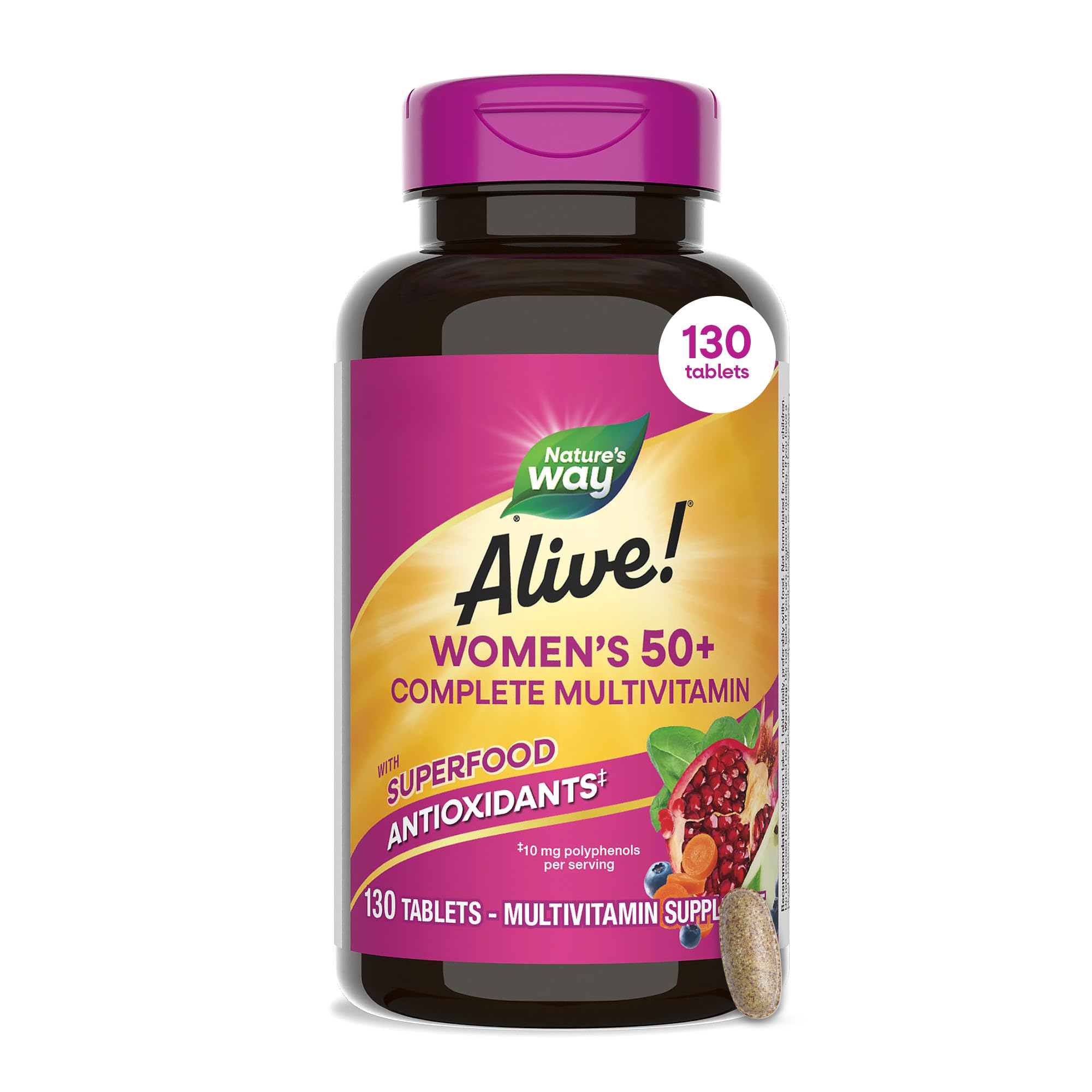 Nature's Way envase frontal mostrando multivitamínico para mujeres 50+ y beneficios