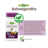 Nature's Way cápsula vegetal de Ashwagandha en primer plano, fácil de tragar