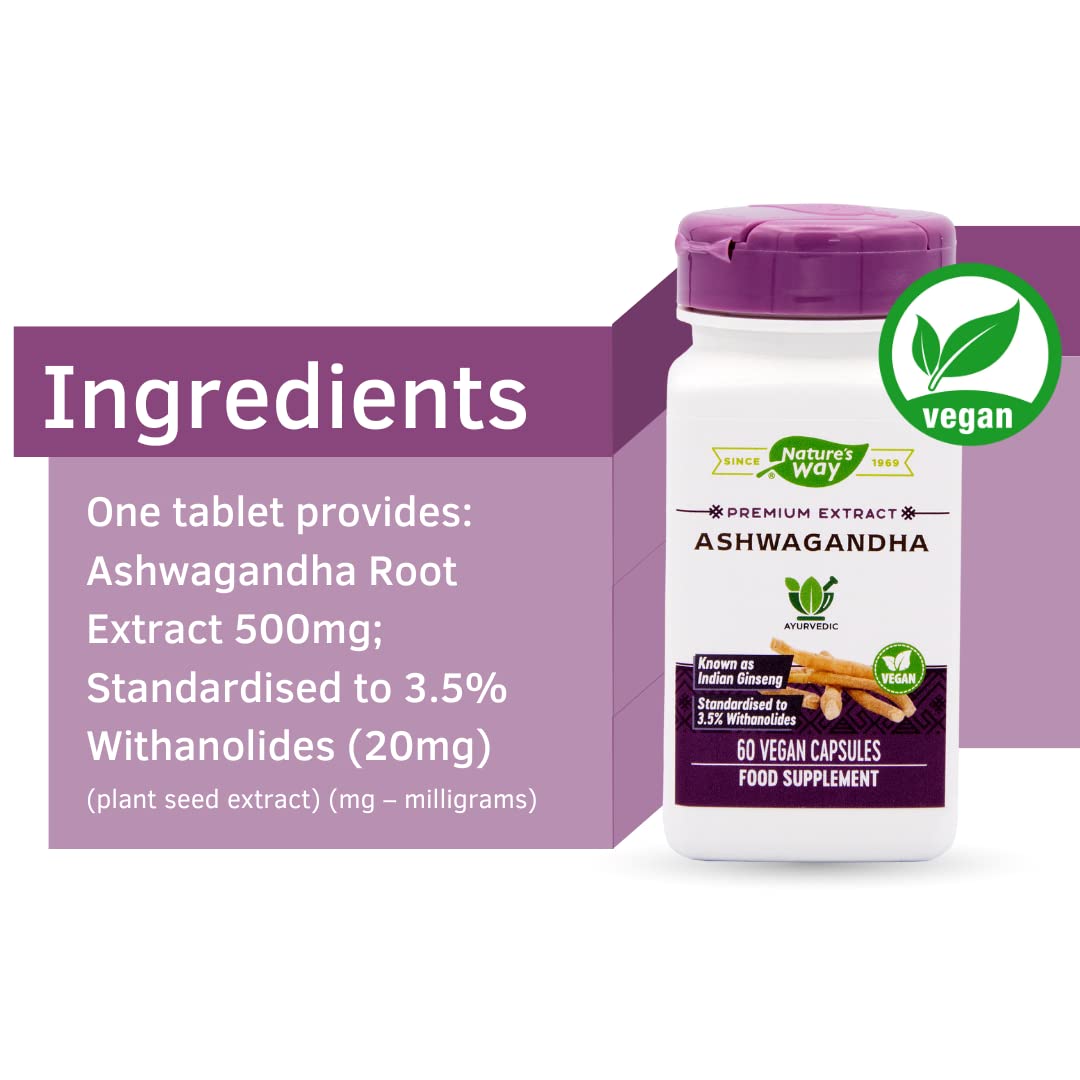Nature's Way etiqueta de Ashwagandha con información de ingredientes clara