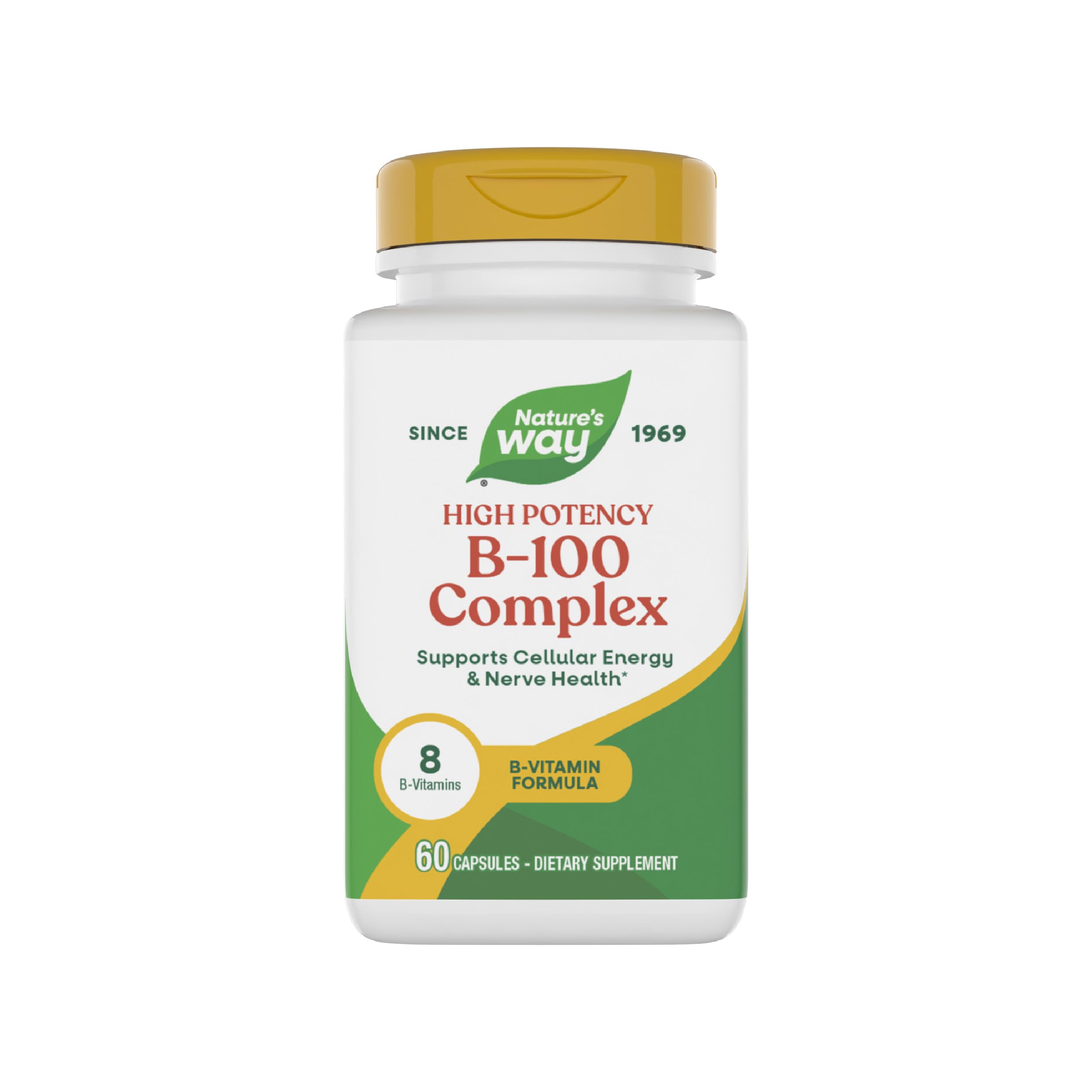 Nature's Way bote frontal mostrando B-100 para claridad de producto