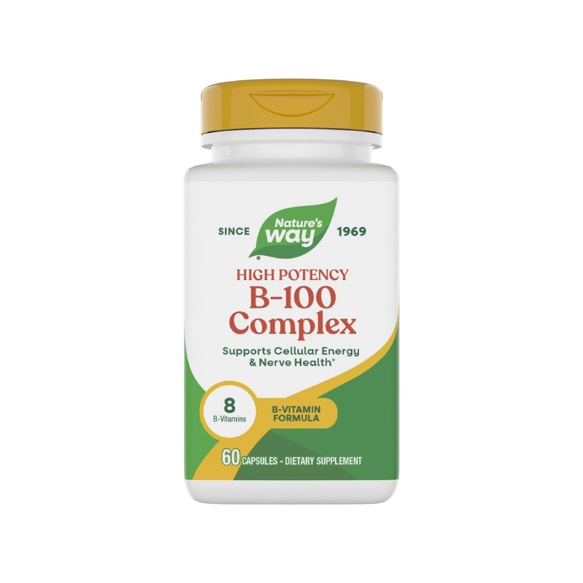 Nature's Way bote frontal mostrando B-100 para claridad de producto