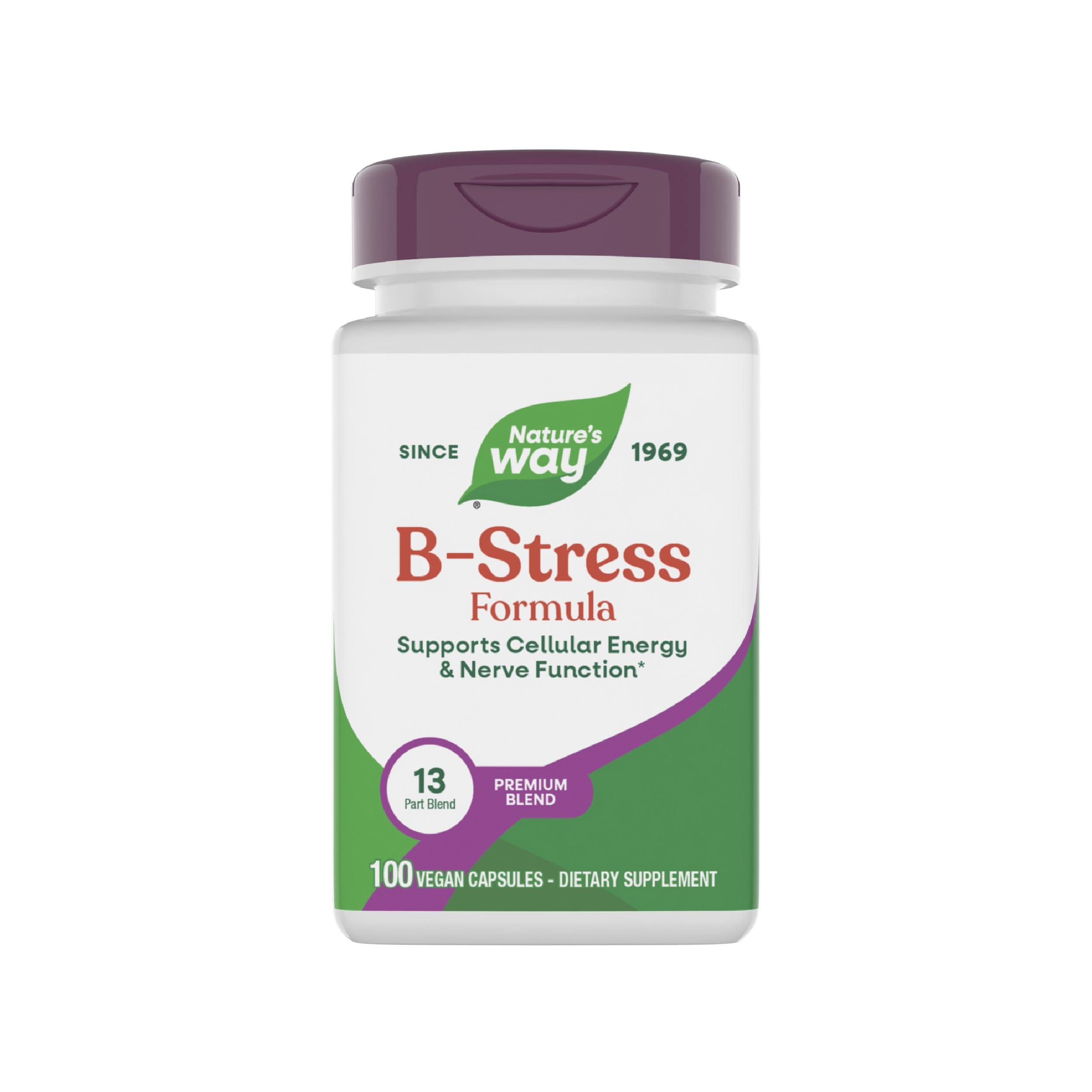 Nature's Way envase frontal mostrando fórmula B-Stress y beneficio energía