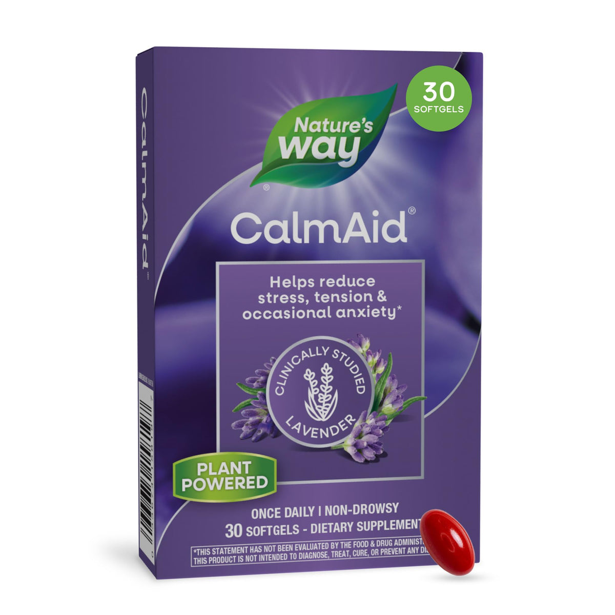 Nature's Way CalmAid frente del empaque mostrando presentación y beneficios