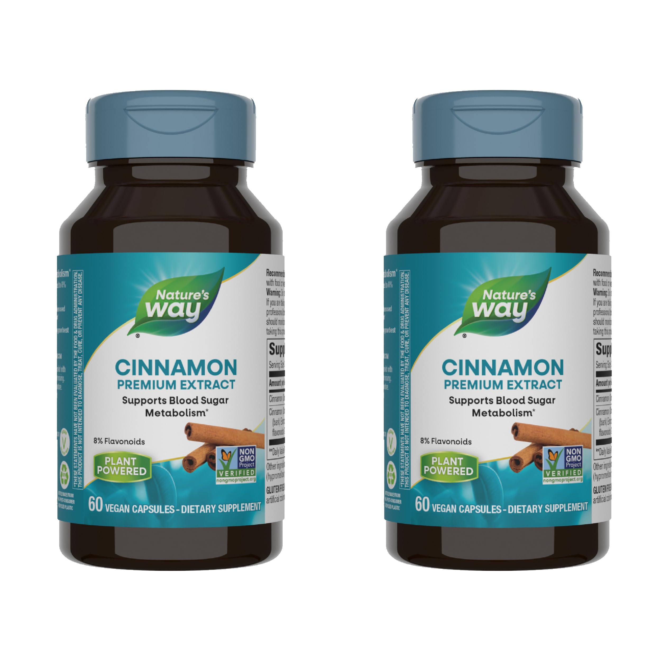 Nature's Way envase frontal de Cinnamon Premium Extract mostrando beneficios
