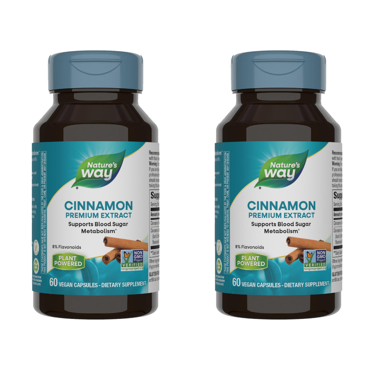 Nature's Way envase frontal de Cinnamon Premium Extract mostrando beneficios