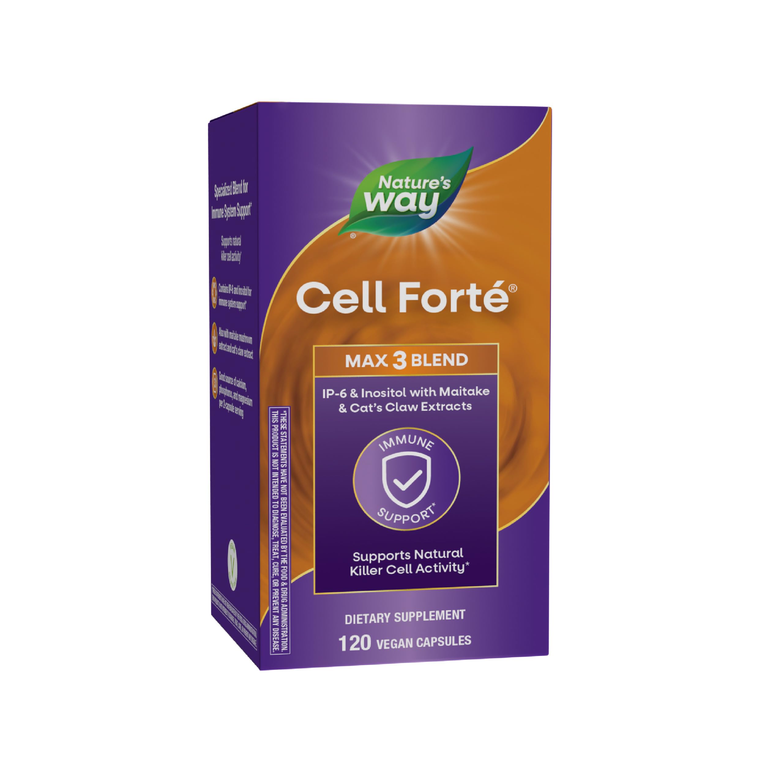 Nature's Way envase frontal que muestra fórmula MAX3 y ventaja vegana