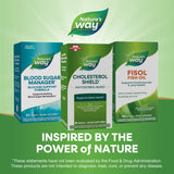 Nature's Way Cholesterol Shield frasco junto a un desayuno saludable para contexto de uso