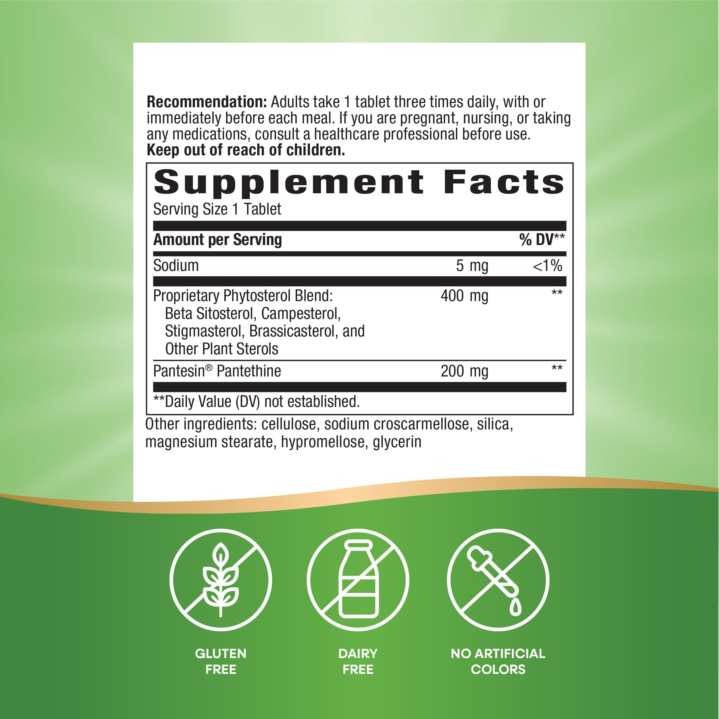 Nature's Way Cholesterol Shield etiqueta nutricional que muestra ingredientes y dosis