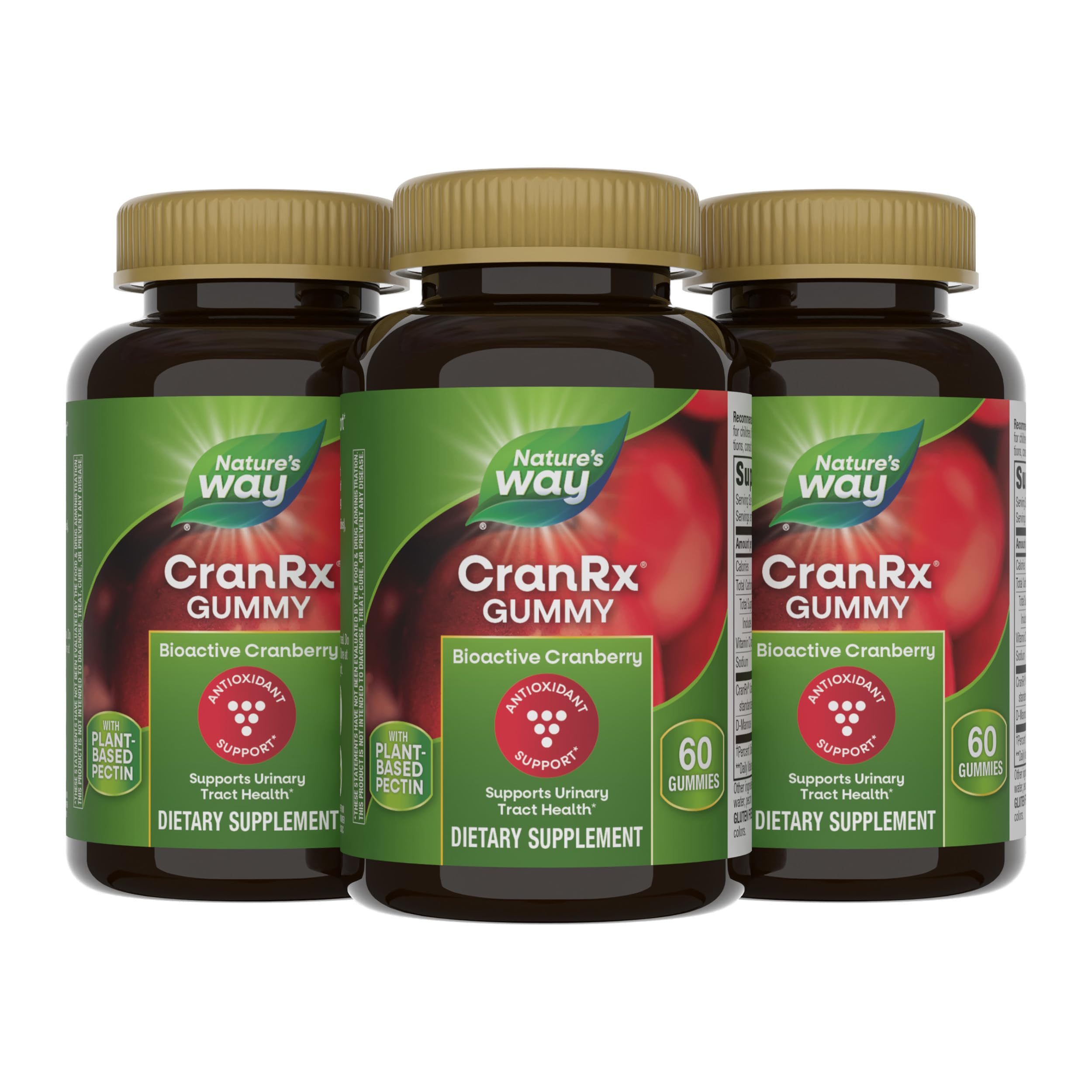Nature's Way frente del empaque mostrando 60 ct x3 y beneficio de conveniencia
