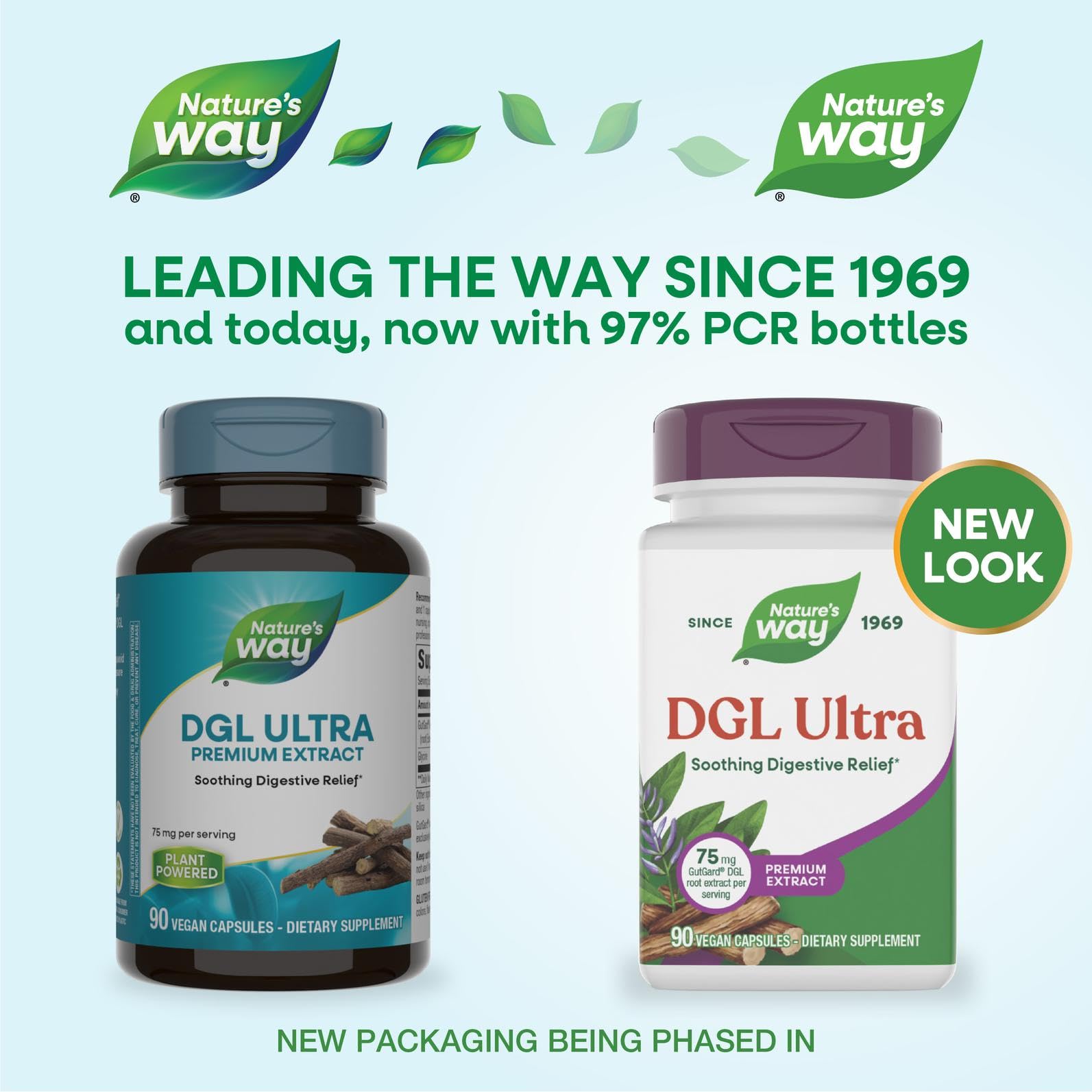 Nature's Way cápsula DGL en primer plano mostrando textura y formulación vegetal