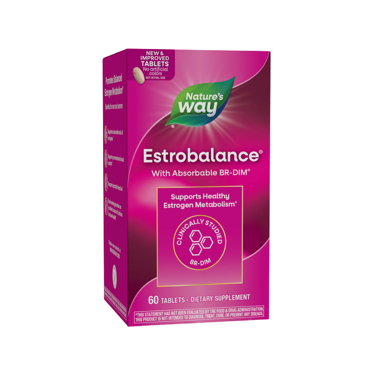 Nature's Way envase Estrobalance frontal mostrando nombre y cantidad — confianza y transparencia