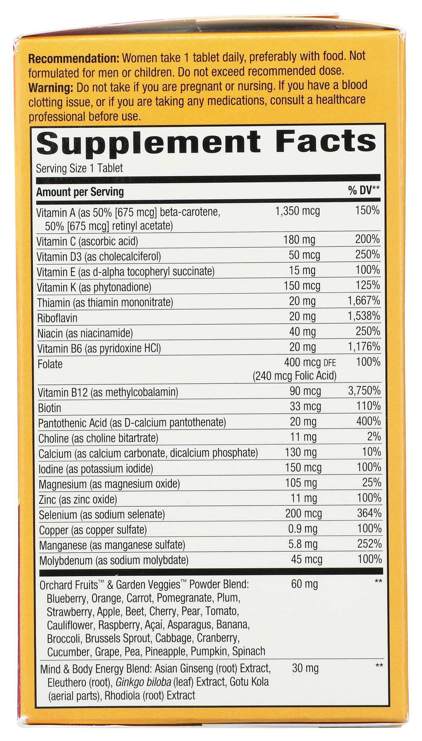 Nature's Way etiqueta nutricional visible para verificar dosis y componentes