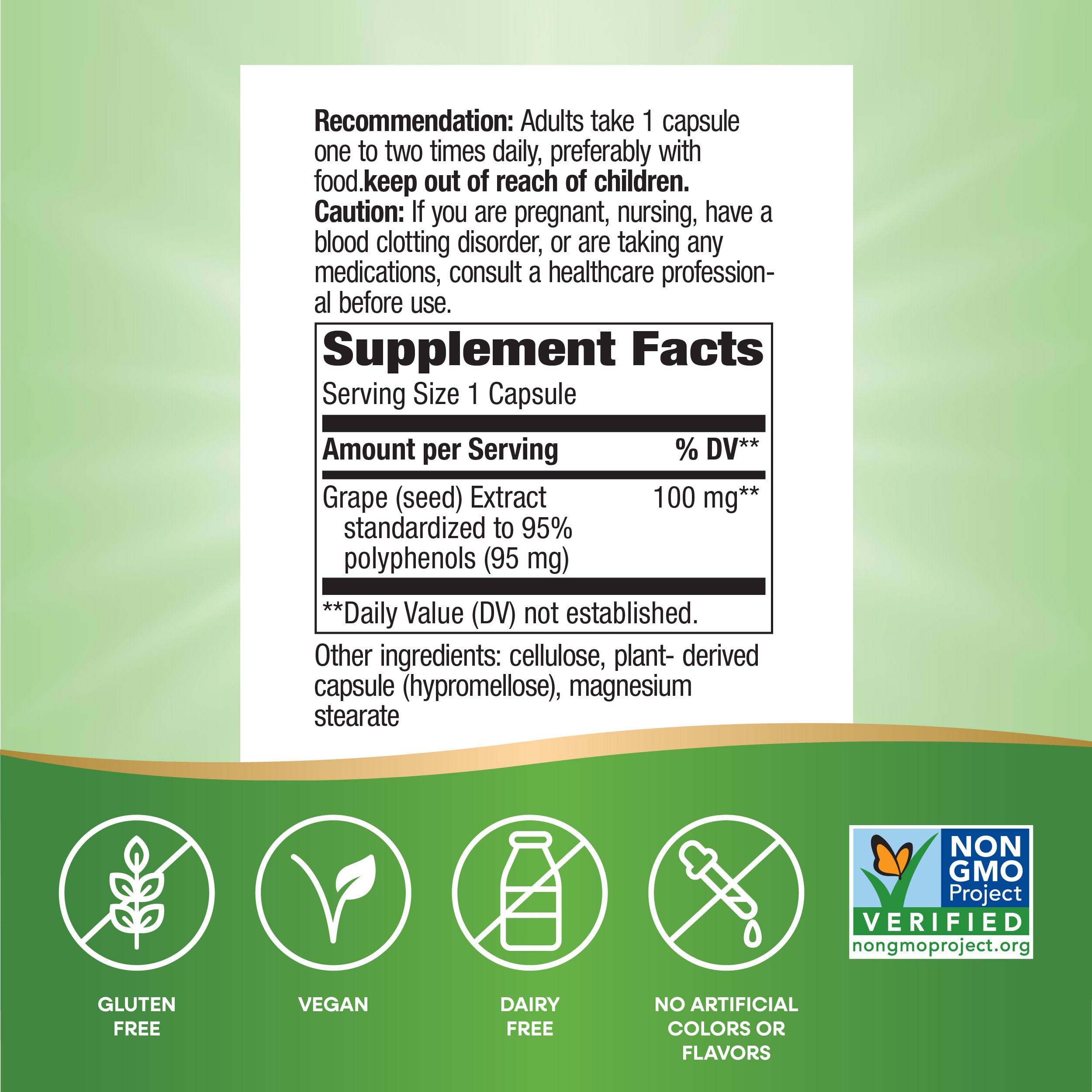 Nature's Way etiqueta con ingredientes y sello Non-GMO Visible