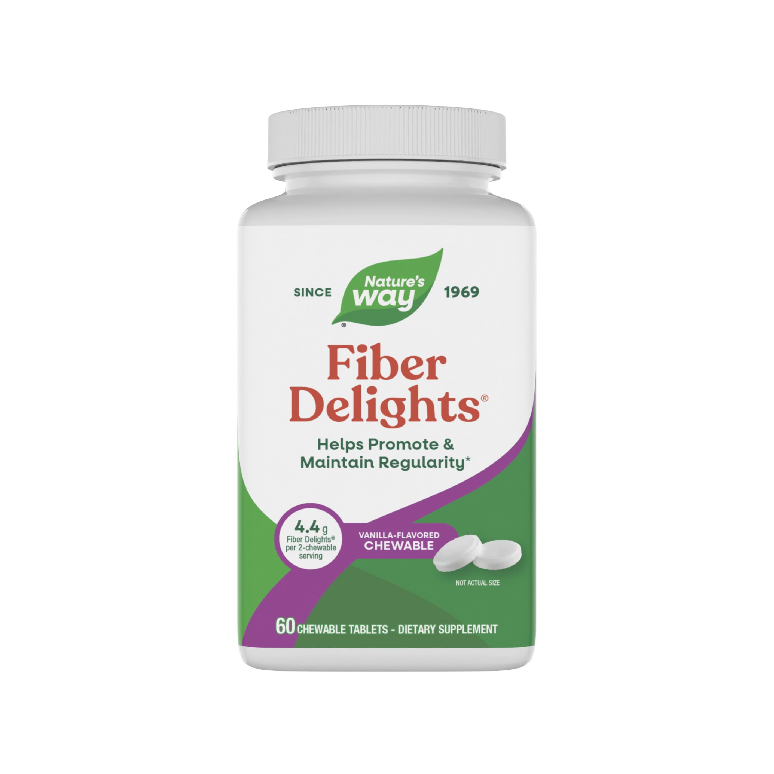 Nature's Way empaque frontal mostrando tabletas masticables y beneficio conveniencia
