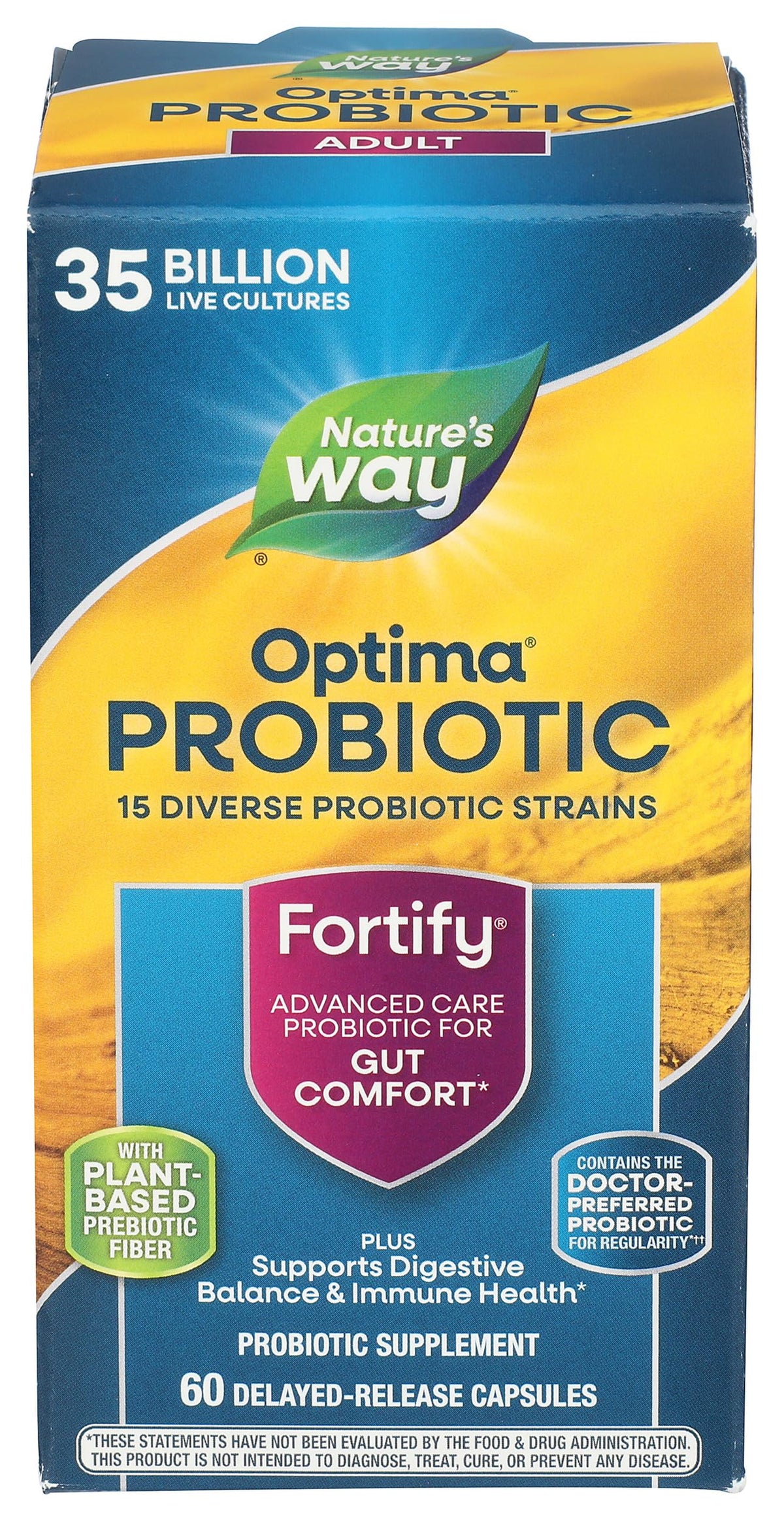 Nature's Way envase frontal mostrando 35 mil millones y beneficio digestivo