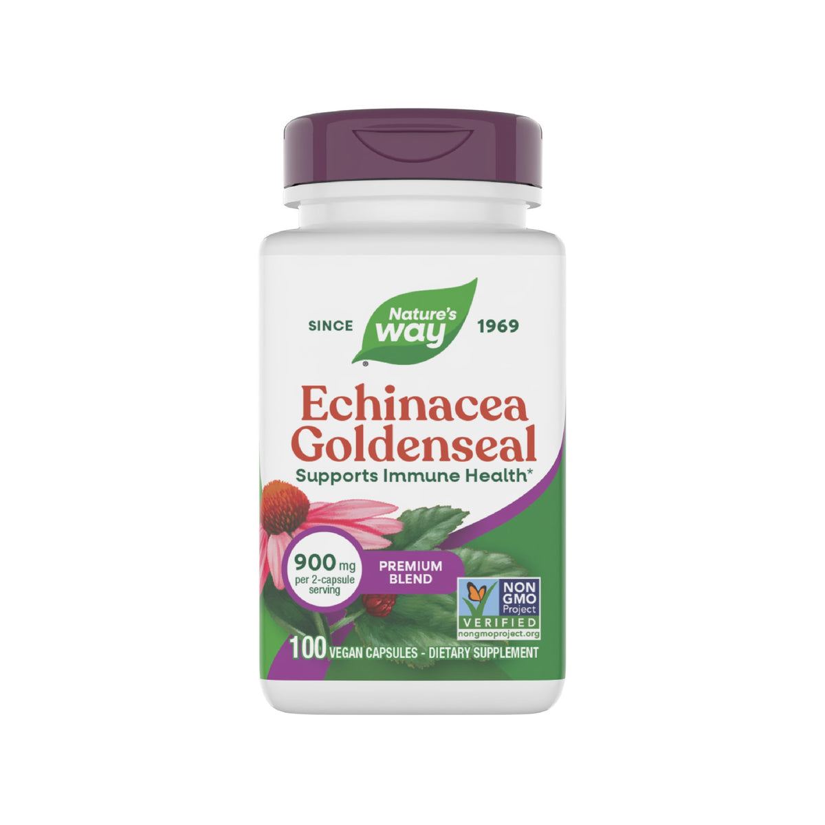 Nature's Way frasco delante mostrando etiqueta y beneficio apoyo inmune