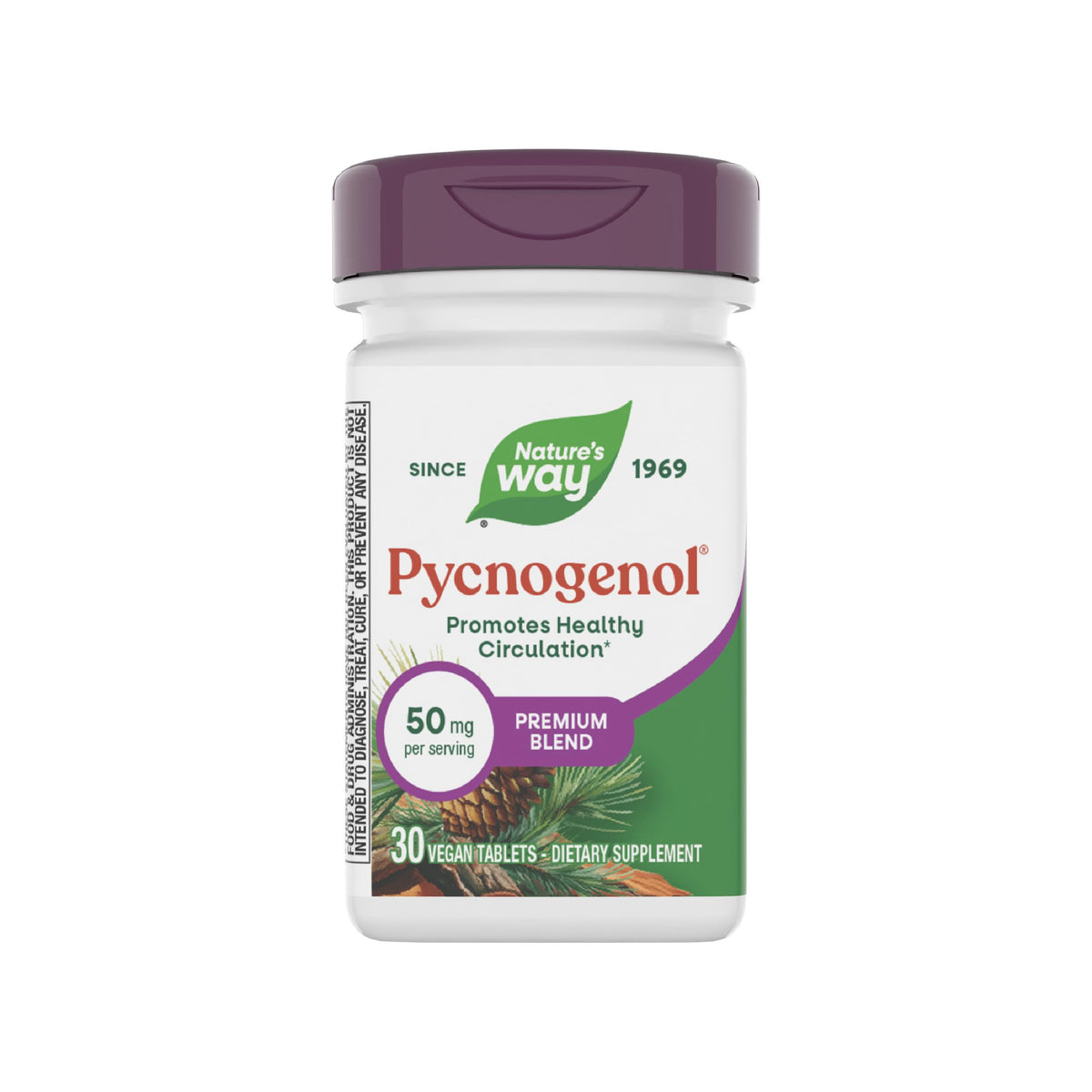 Nature's Way frasco frontal mostrando Pycnogenol y beneficios circulatorios