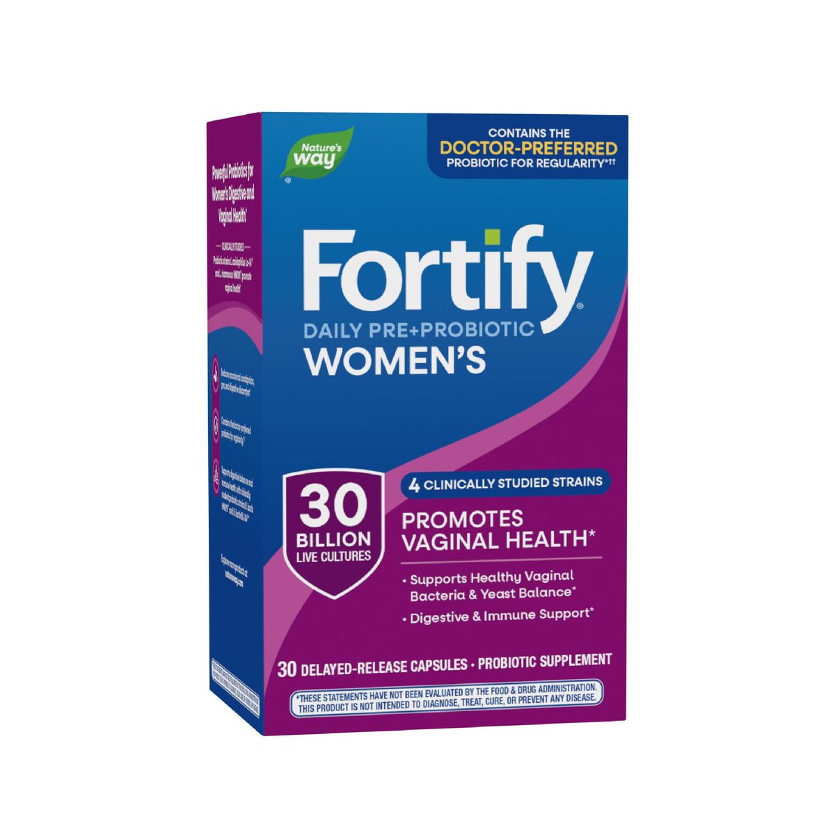 Nature's Way frente del envase mostrando Fortify mujer y beneficio de 30 mil millones UCF