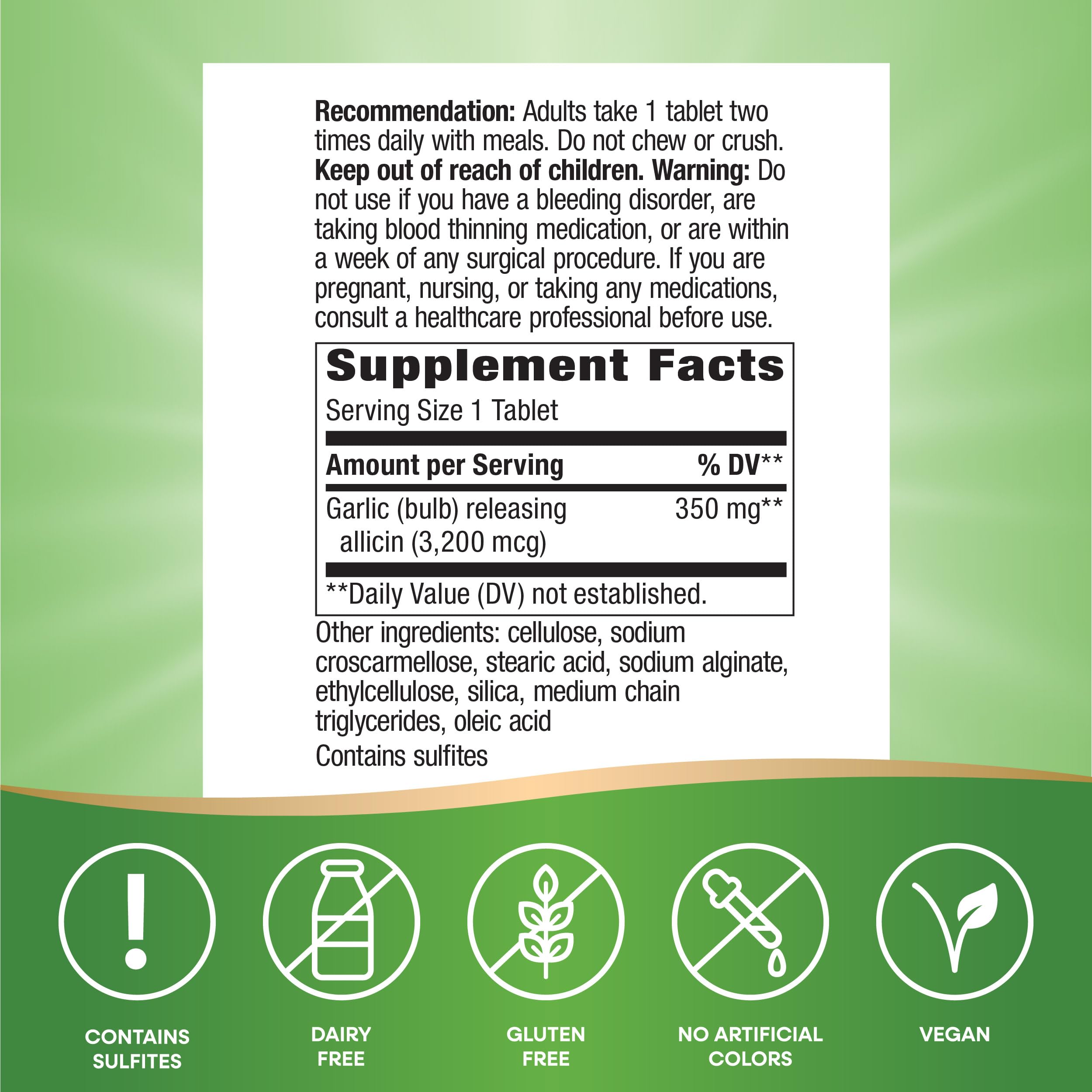 Nature's Way etiqueta con instrucciones y beneficios clave claramente legibles