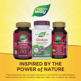 Nature's Way hojas de ginkgo y gotu kola destacando ingredientes botánicos