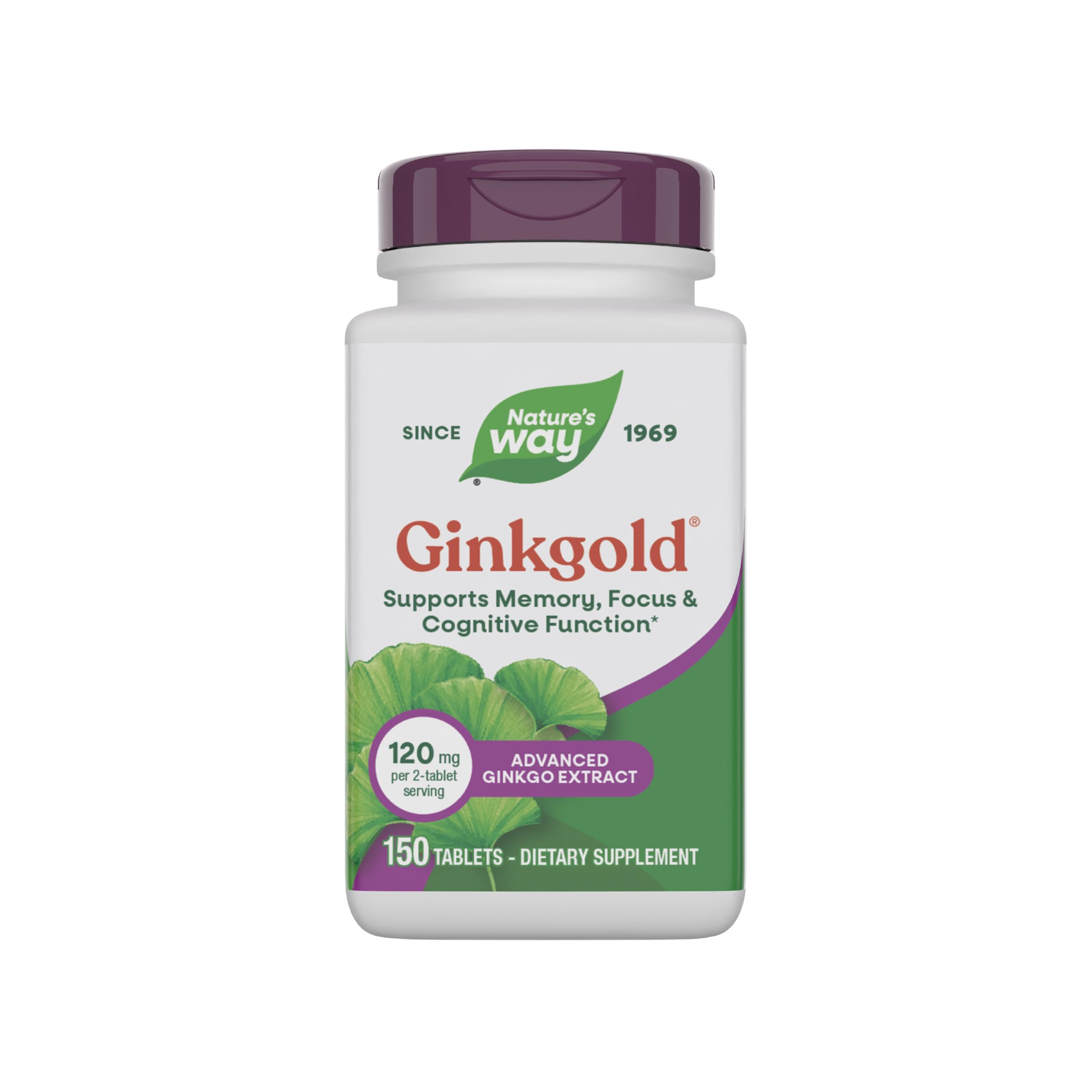 Nature's Way envase frontal mostrando ginkgo para memoria