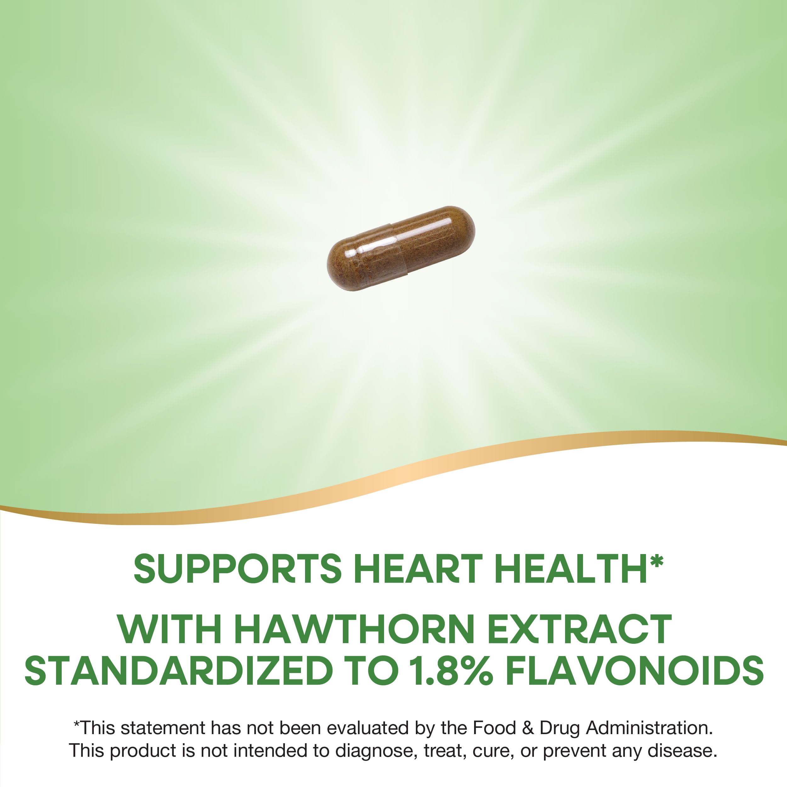 Nature's Way hojas de hawthorn como ingrediente y origen natural visible