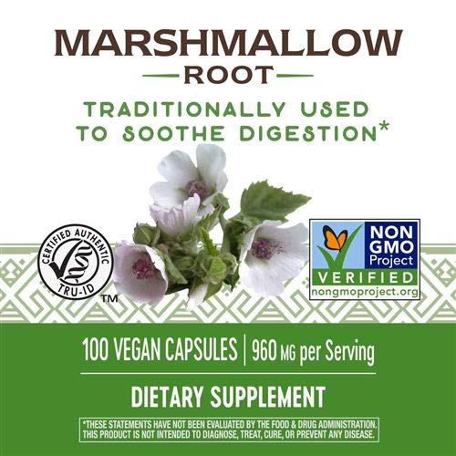 Nature's Way raíz de malvavisco seca, muestra el ingrediente natural