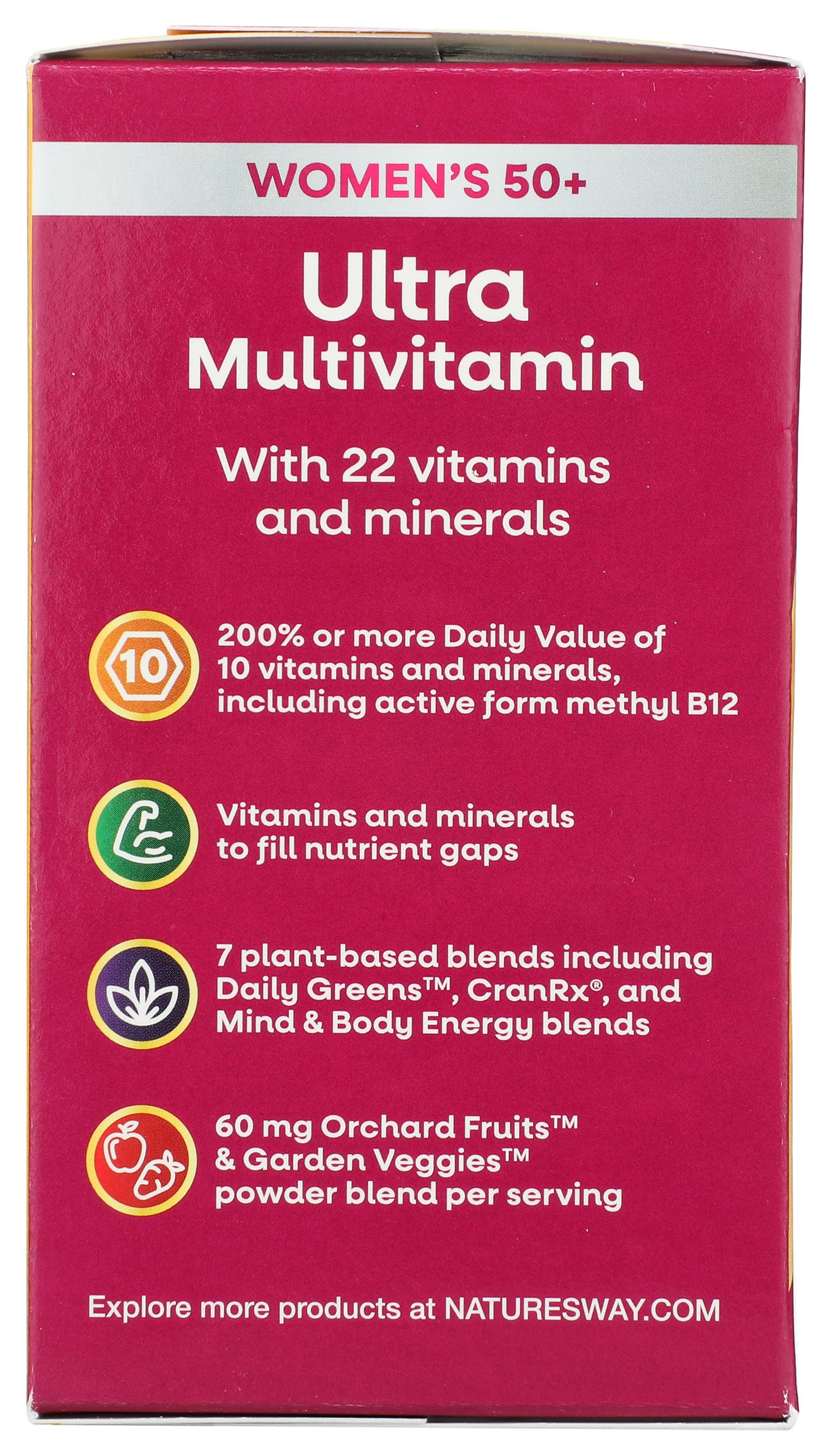 Nature's Way mezcla de frutas y verduras que sugiere origen natural de nutrientes