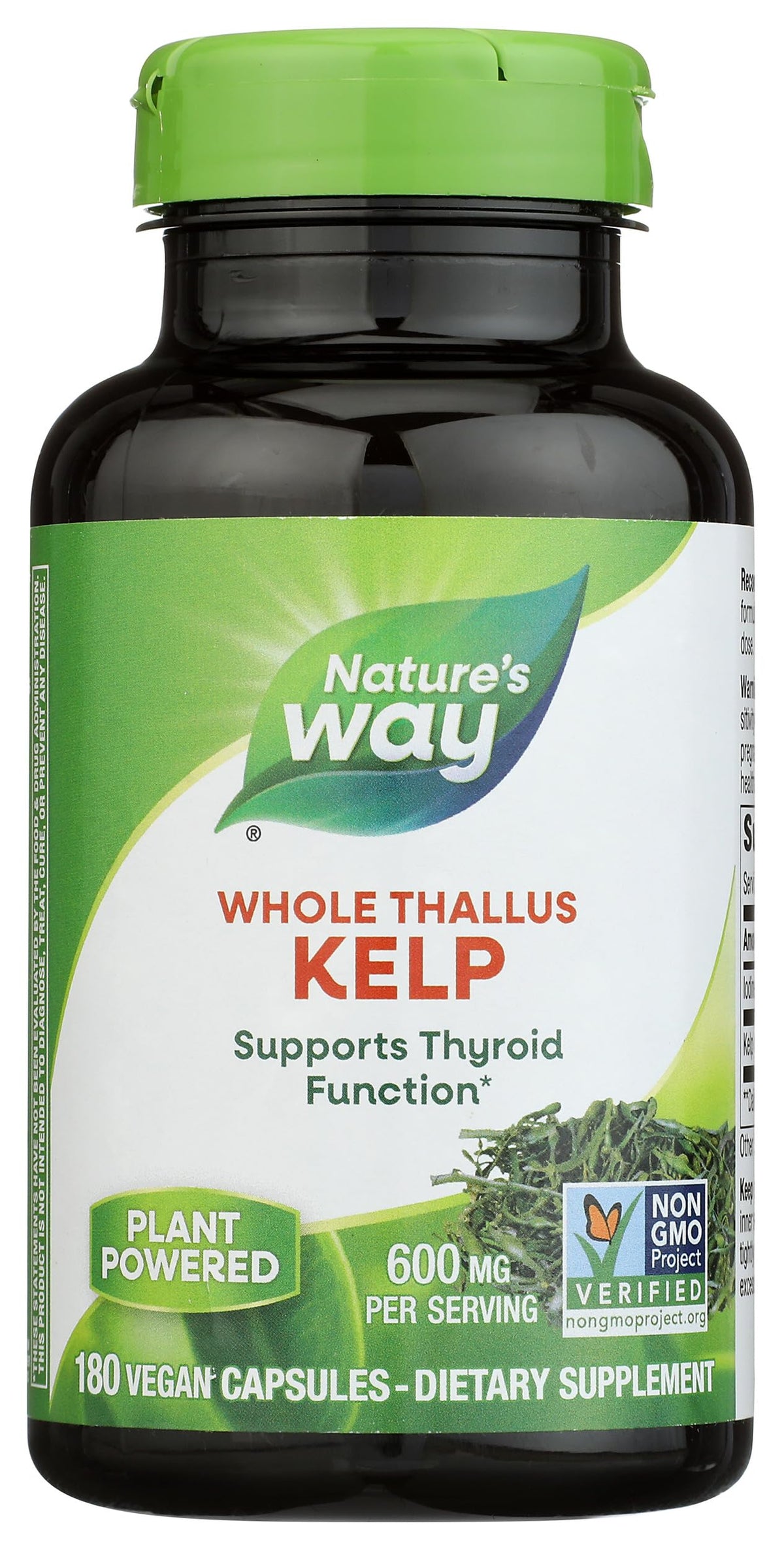 Nature's Way envase frontal que muestra kelp vegano y beneficios de yodo